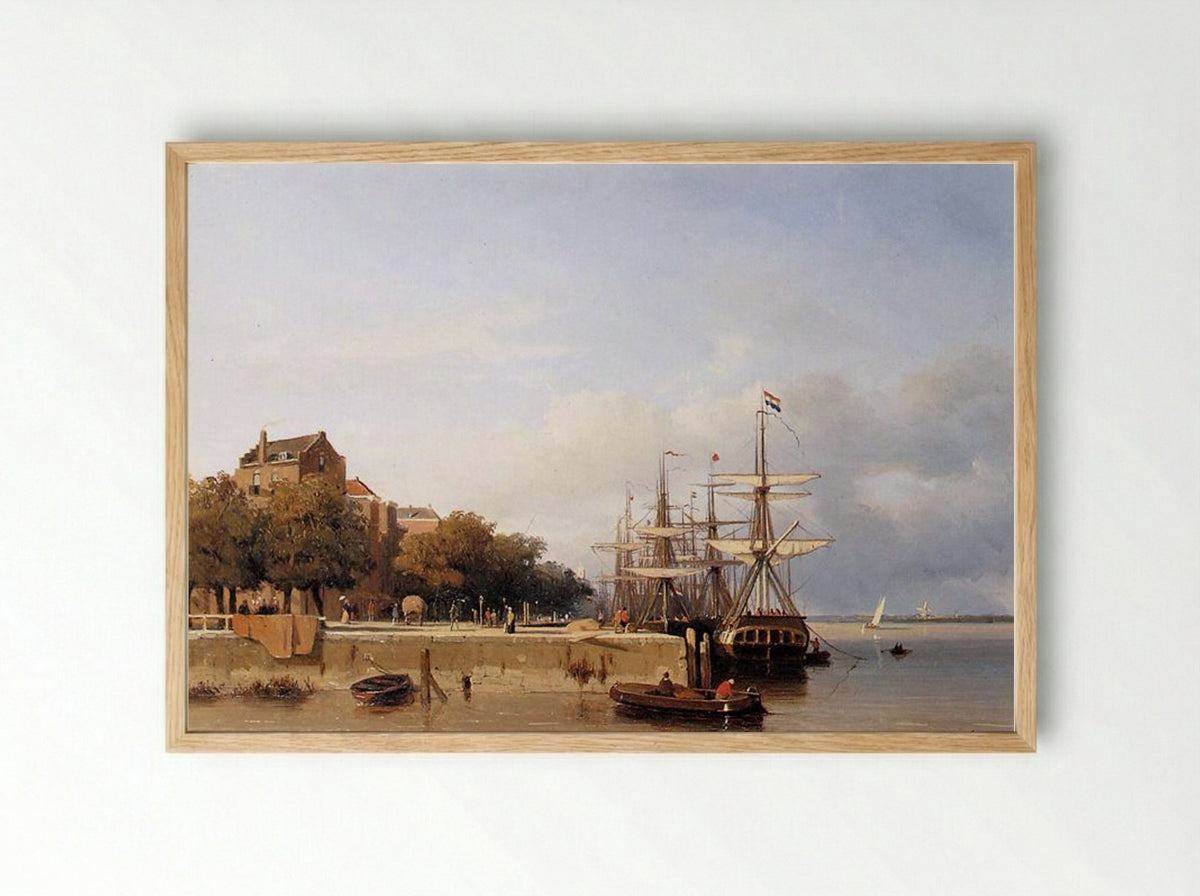 Ships on a quay - Johan Hendrik Weissenbruch - Framed Print Wood