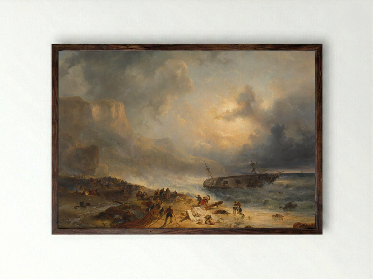 Shipwreck on a Rocky Coast - Wijnand Nuijen - Framed Print Dark Wood