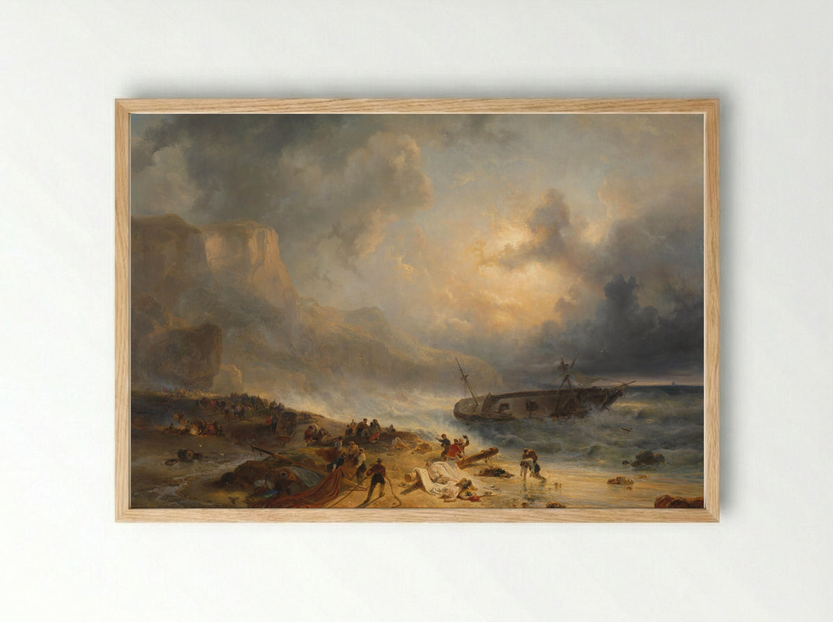 Shipwreck on a Rocky Coast - Wijnand Nuijen - Framed Print Wood