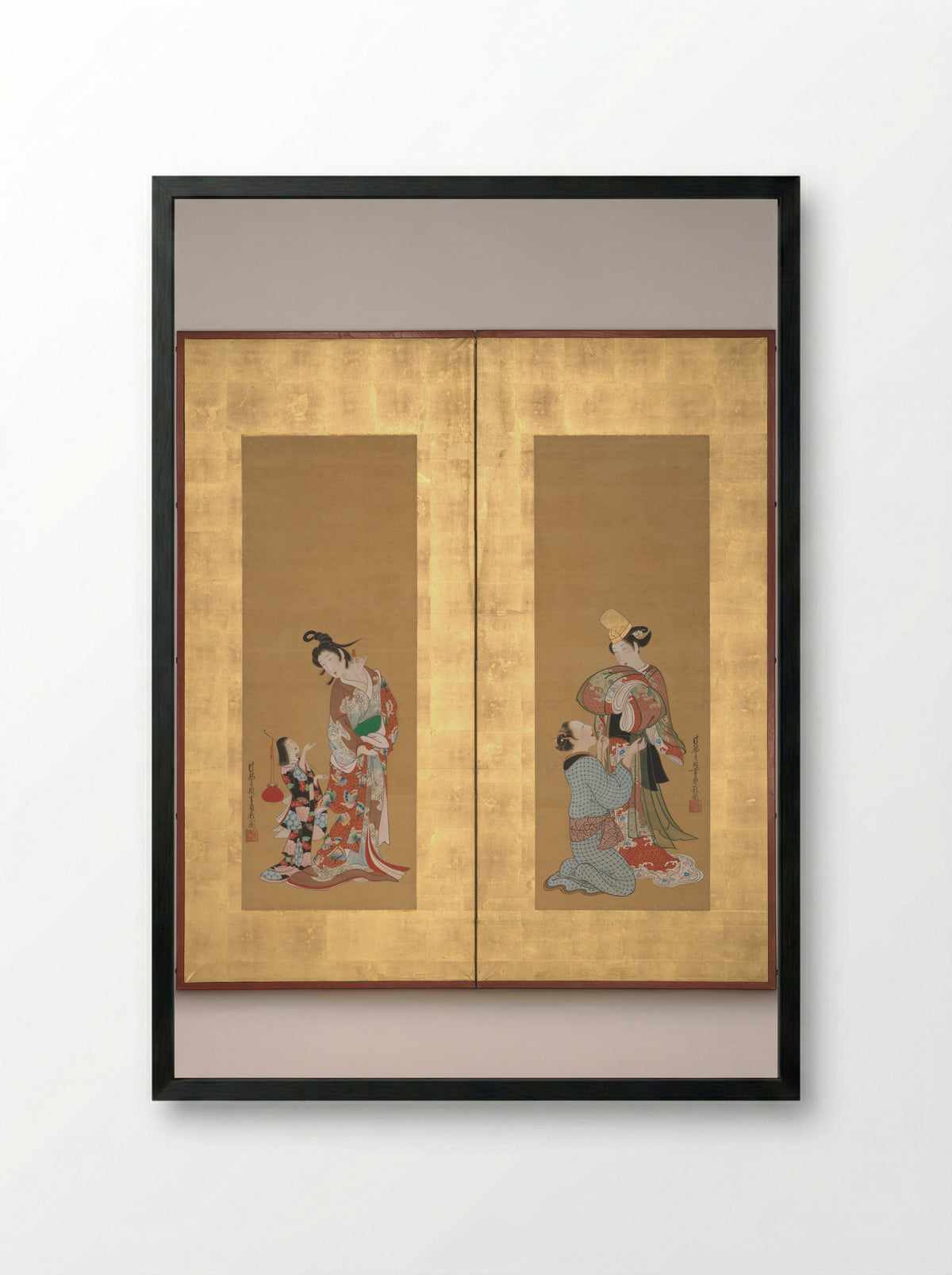Shirabyōshi Dancer and Female Servant; Courtesan and Girl Attendant - Tsukioka Settei - Framed Print Black