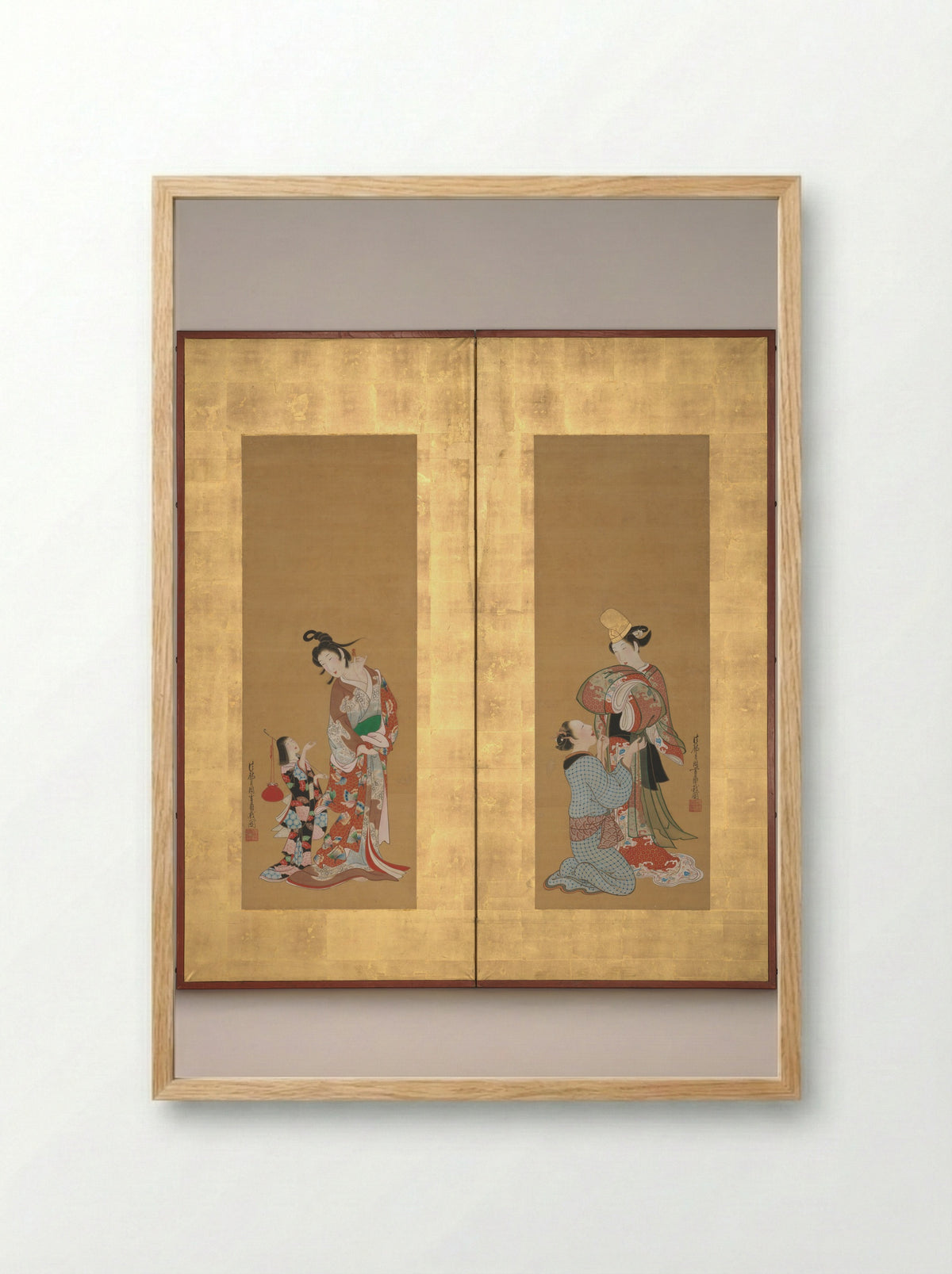 Shirabyōshi Dancer and Female Servant; Courtesan and Girl Attendant - Tsukioka Settei - Framed Print Wood