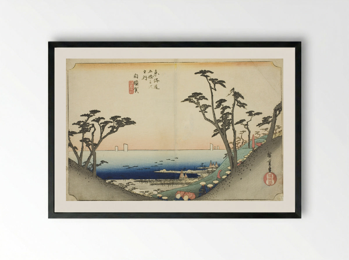 Shirasuka: View of Shiomi Slope - Utagawa Hiroshige - Framed Print Black