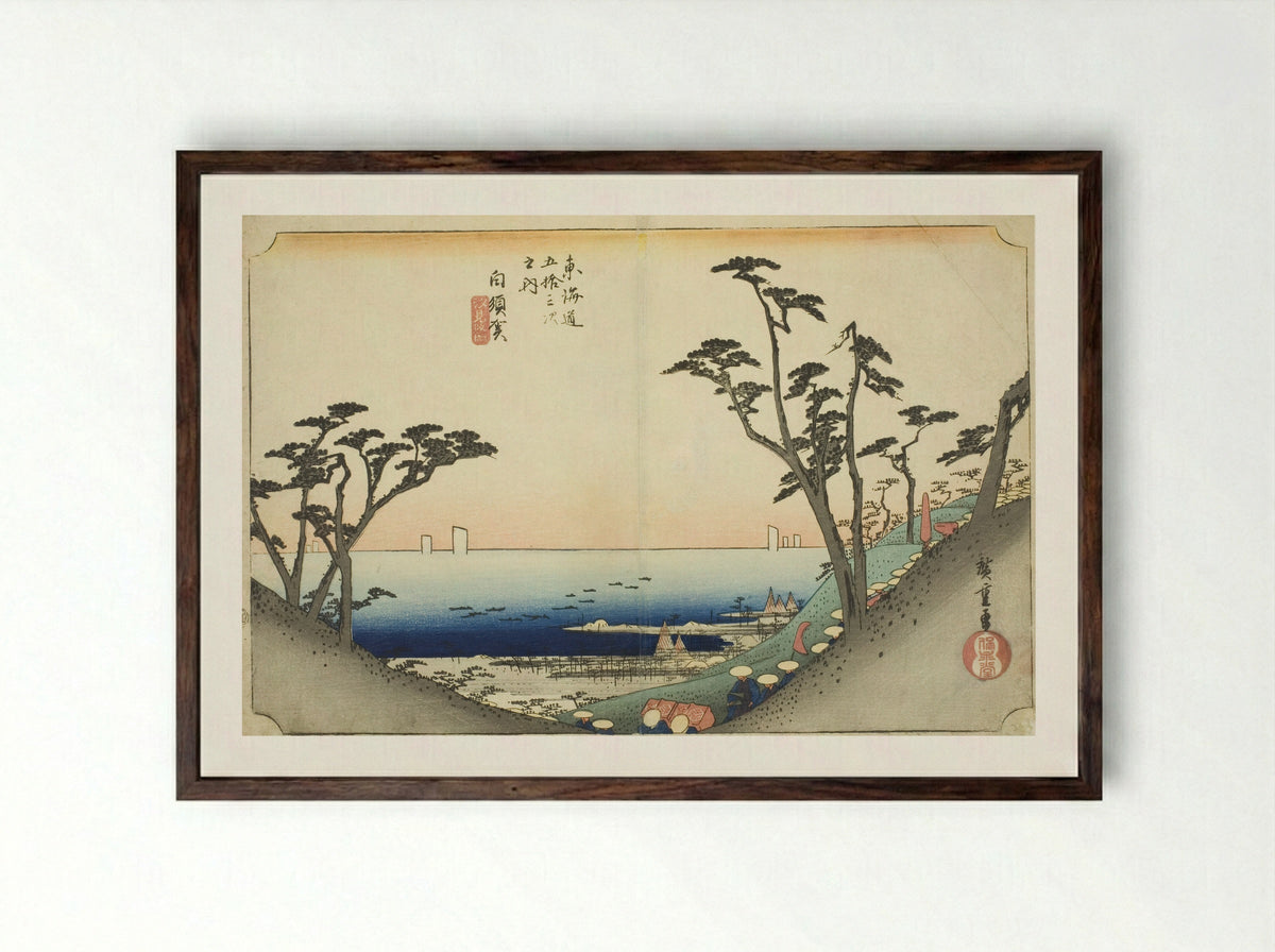 Shirasuka: View of Shiomi Slope - Utagawa Hiroshige - Framed Print Dark Wood