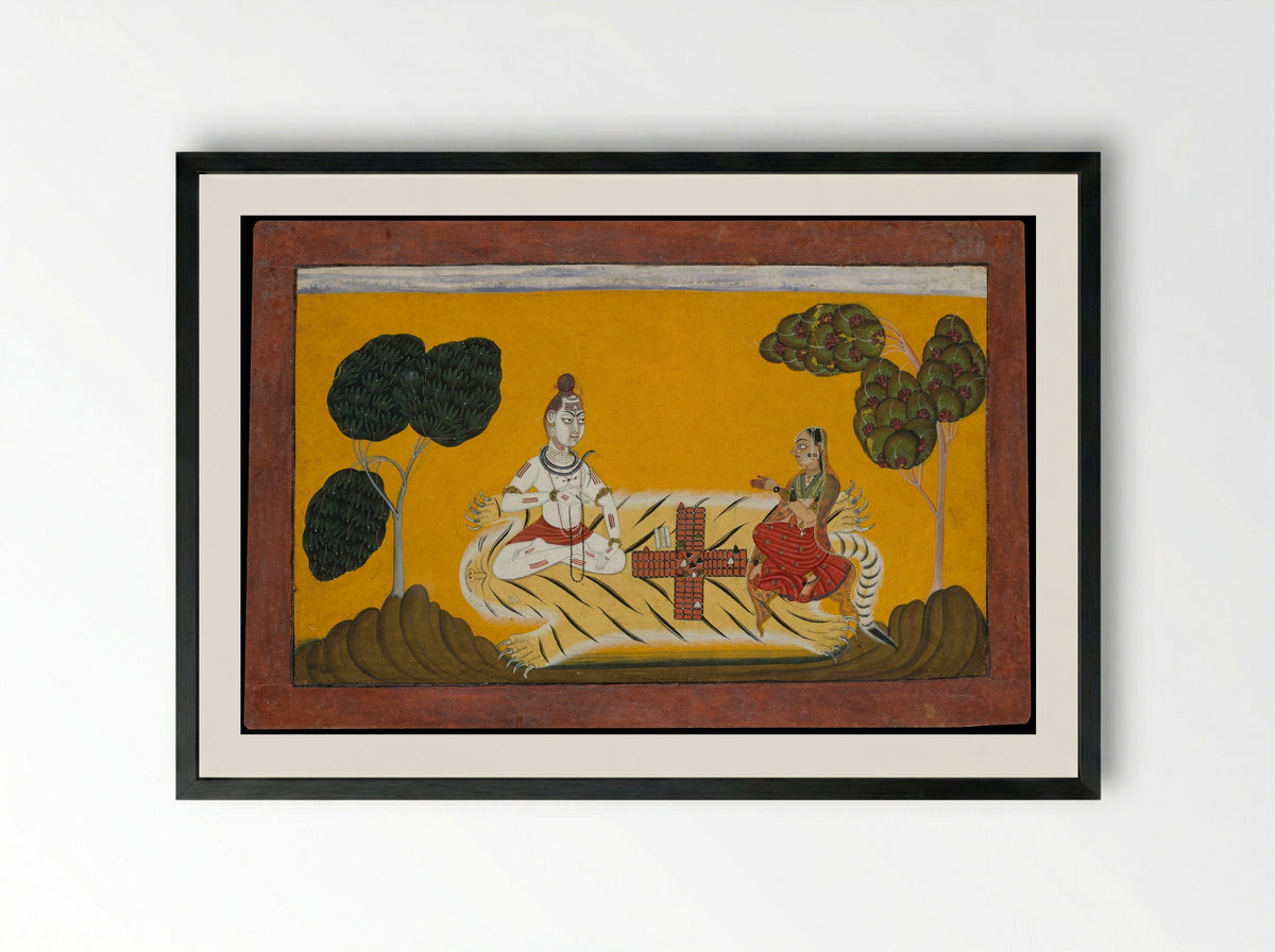 Shiva and Parvati Playing Chaupar - Devidasa of Nurpur - Framed Print Black