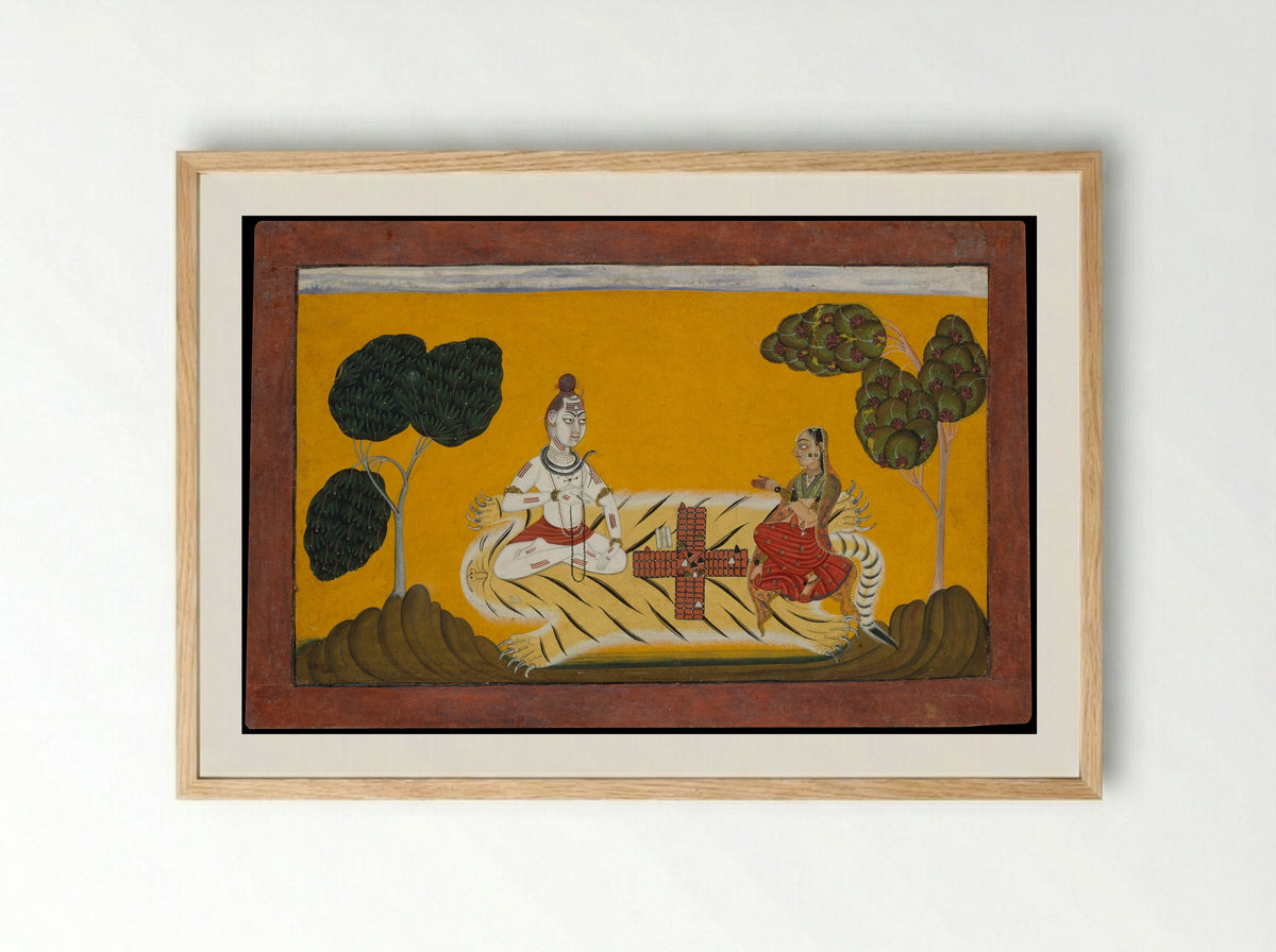 Shiva and Parvati Playing Chaupar - Devidasa of Nurpur - Framed Print Wood
