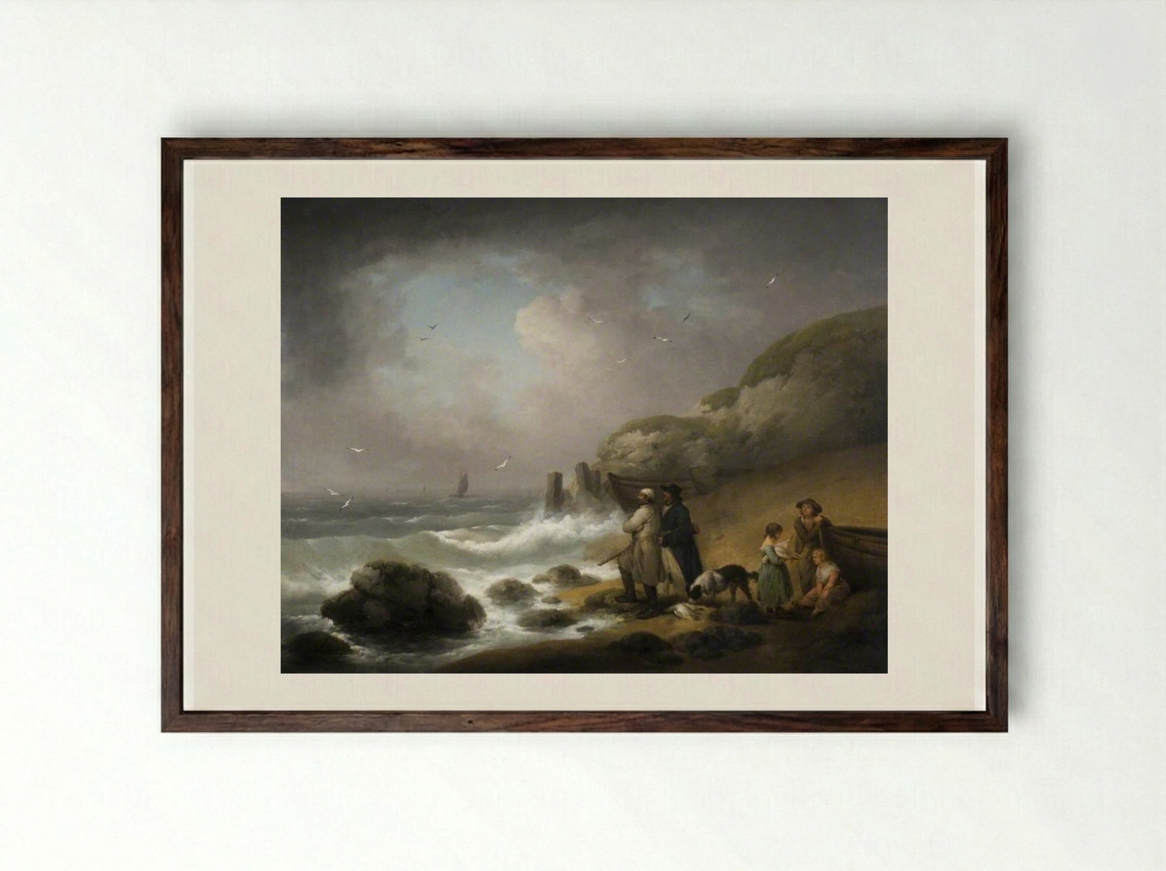 Shooting Sea Fowl - George Morland - Framed Print Dark Wood