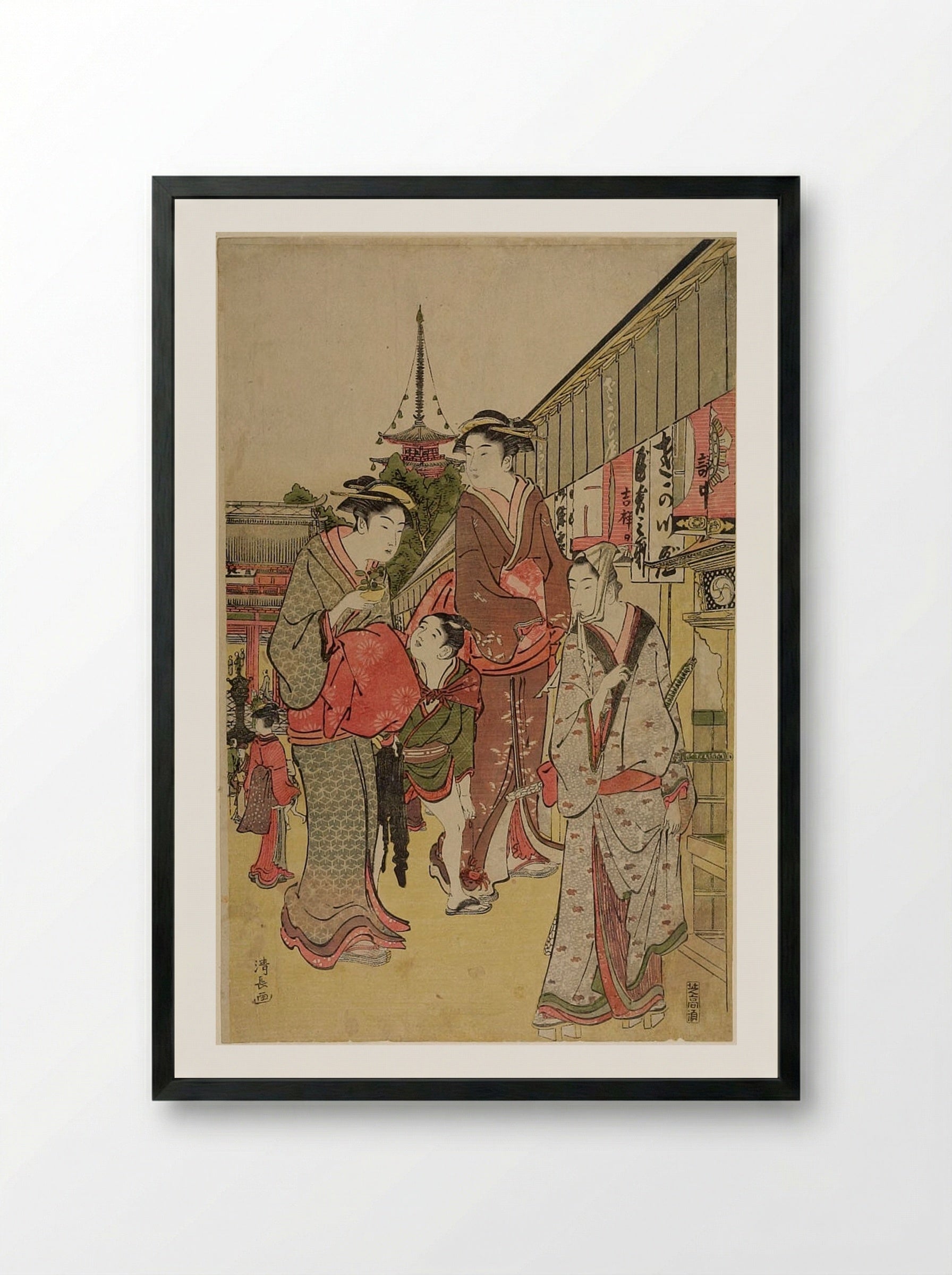 Shopping in Asakusa - Torii Kiyonaga - Framed Print Black