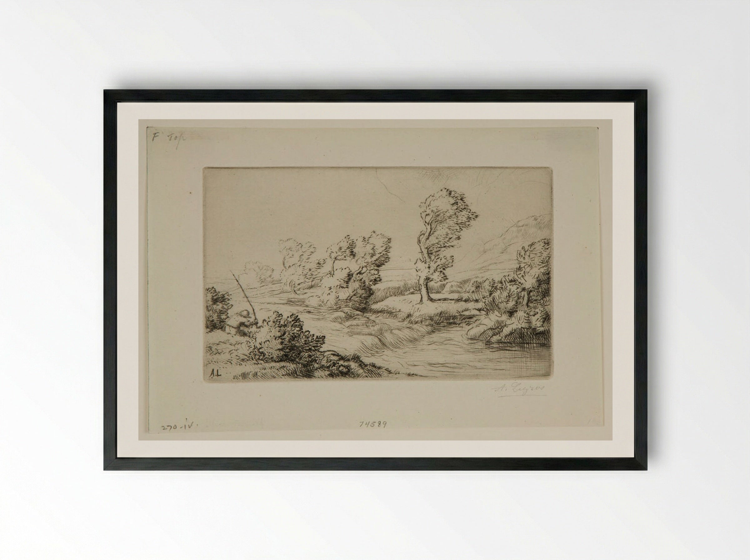 Shore of the Marne - Alphonse Legros - Framed Print Black
