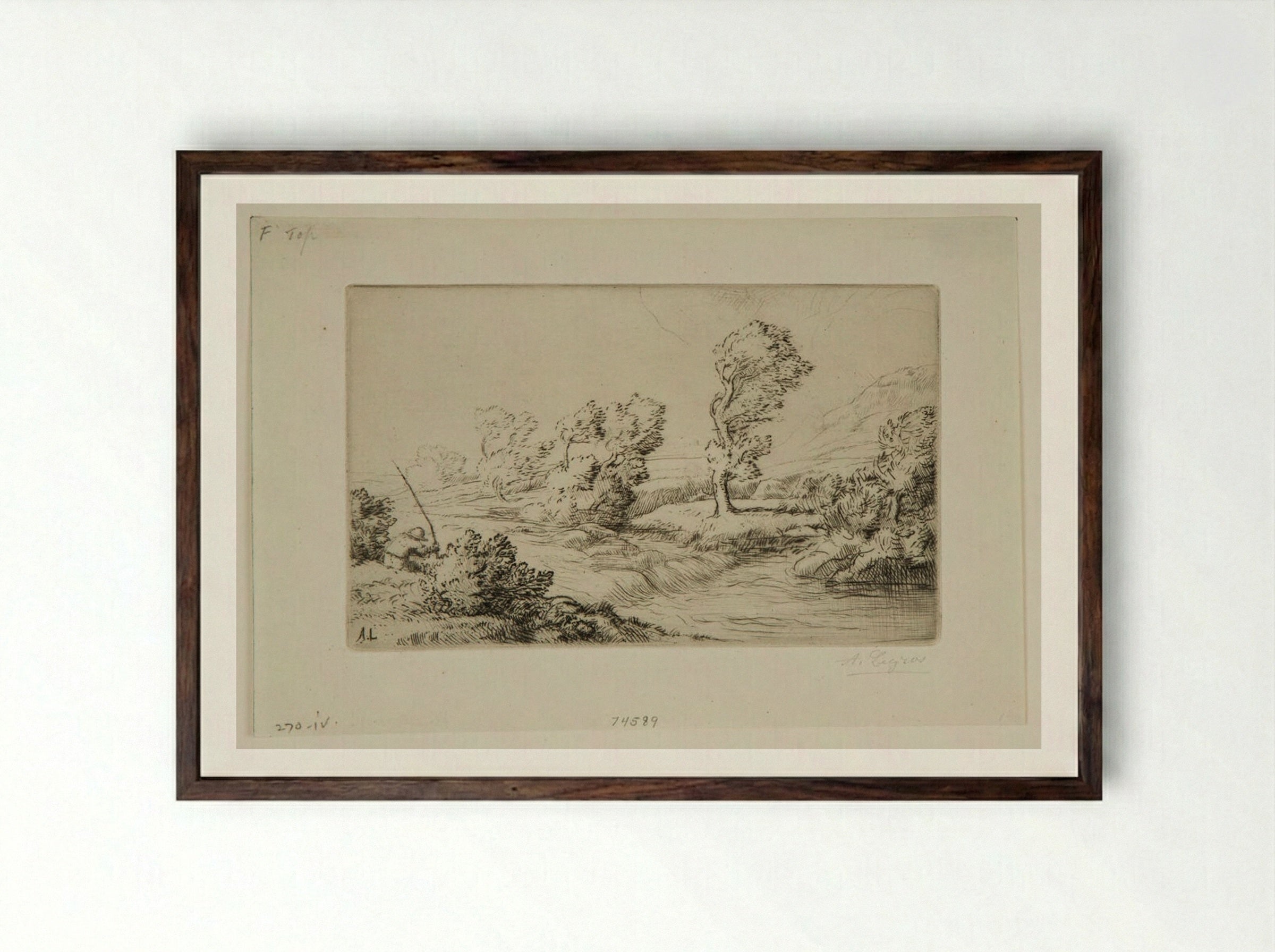 Shore of the Marne - Alphonse Legros - Framed Print Dark Wood