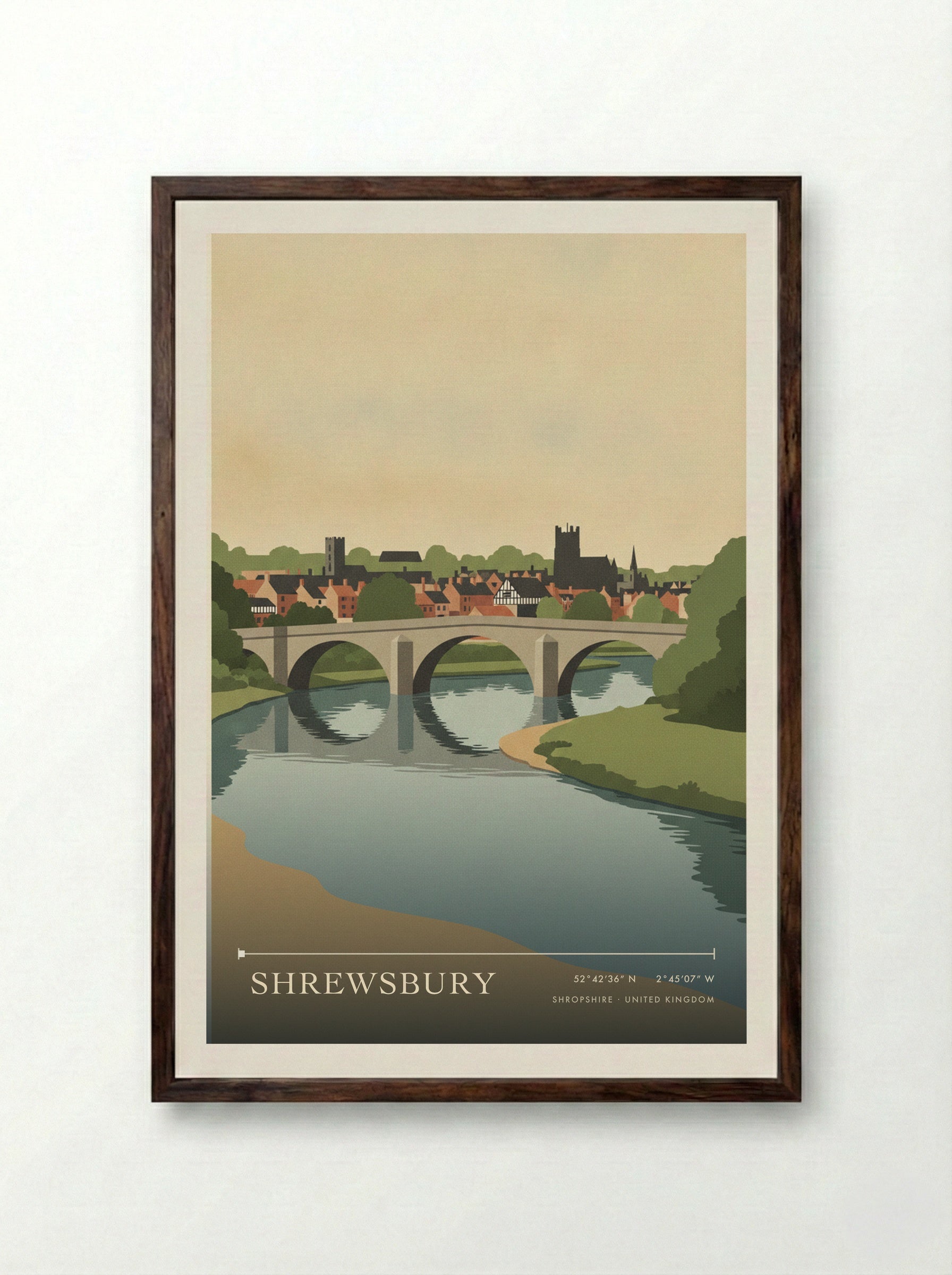 Shrewsbury Shropshire United Kingdom Travel Poster - Framed Print Dark Wood