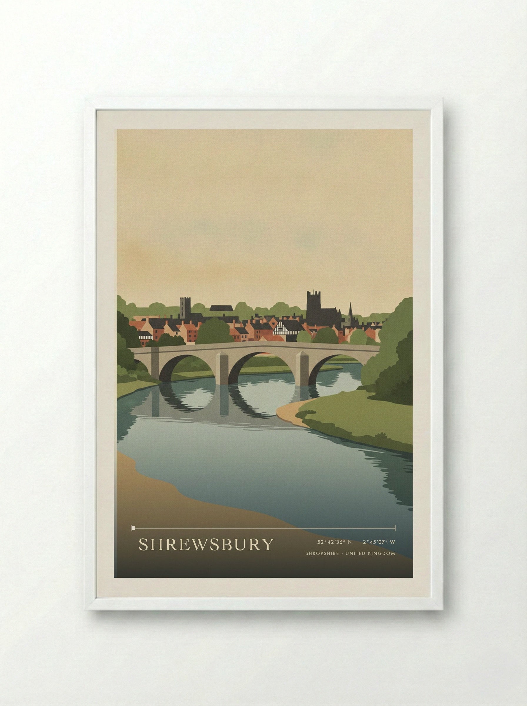 Shrewsbury Shropshire United Kingdom Travel Poster - Framed Print White