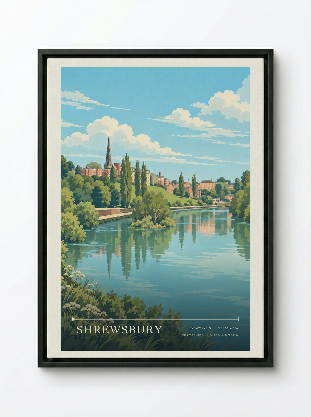 Shrewsbury, Shropshire | Travel Poster - Framed Canvas Black