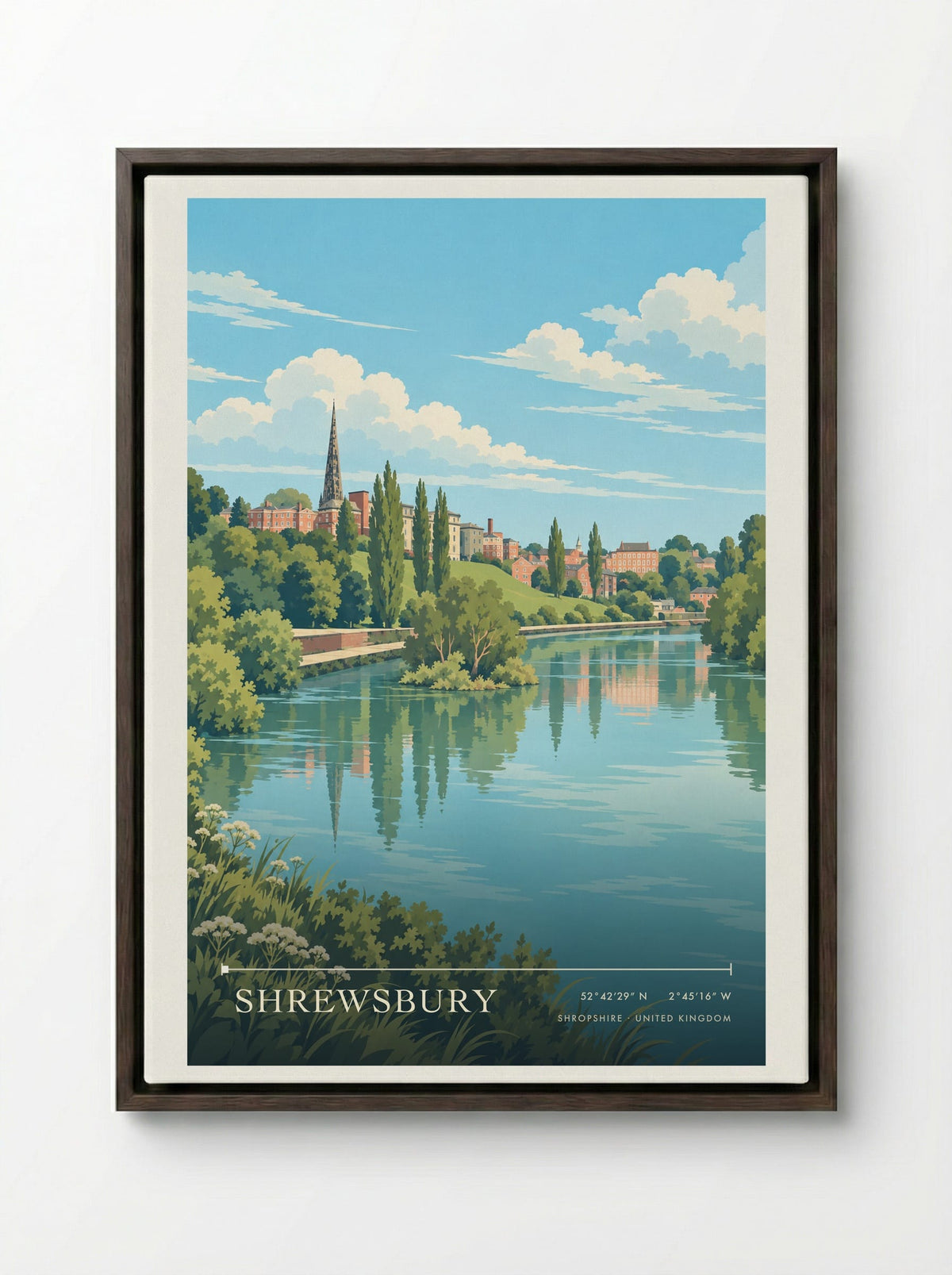 Shrewsbury, Shropshire | Travel Poster - Framed Canvas Dark Wood