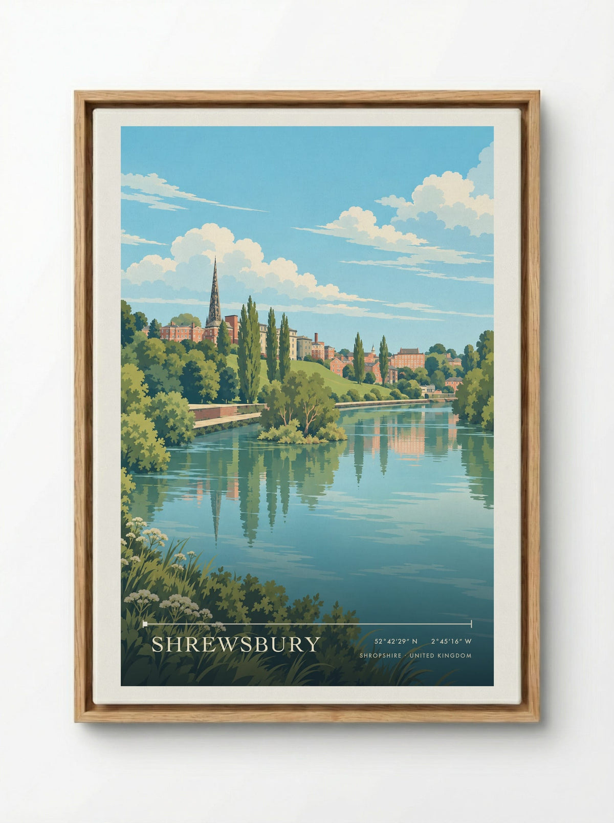 Shrewsbury, Shropshire | Travel Poster - Framed Canvas Wood