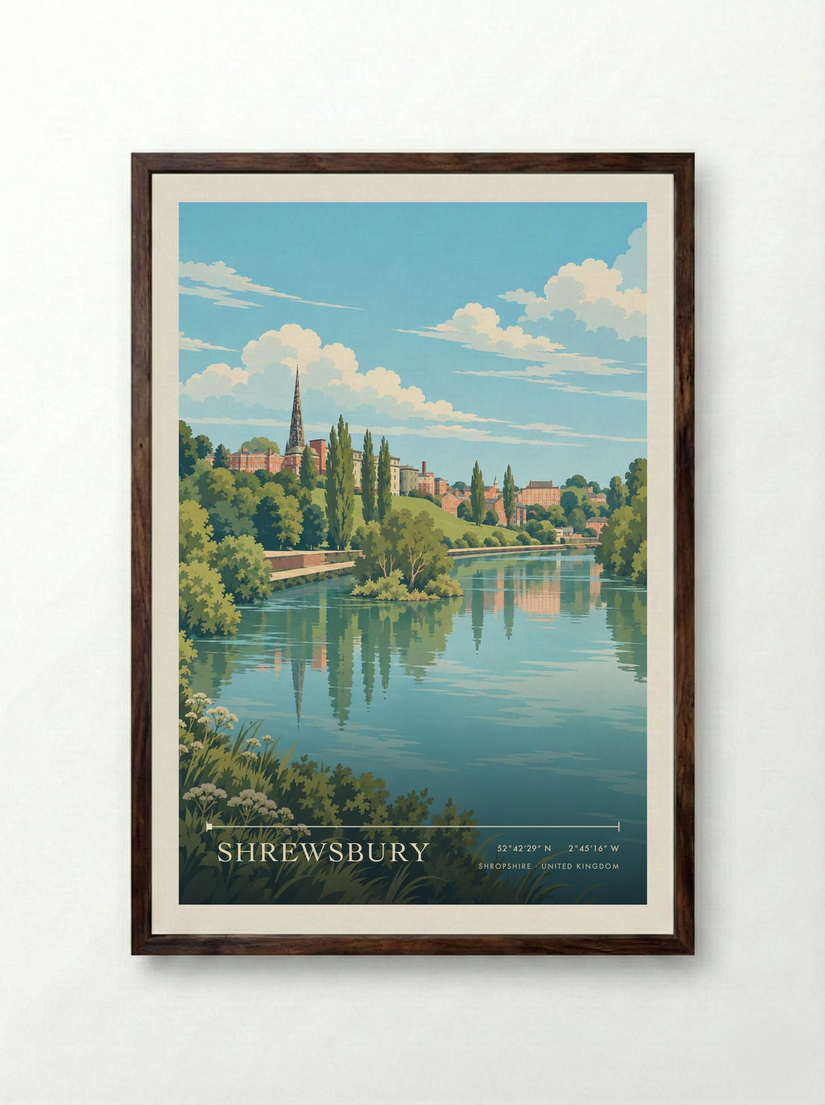 Shrewsbury, Shropshire | Travel Poster - Framed Print Dark Wood