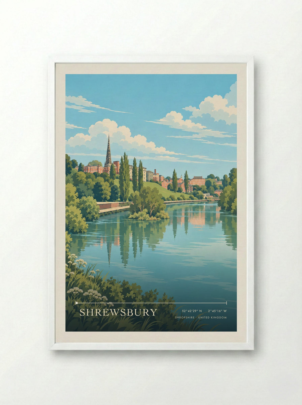 Shrewsbury, Shropshire | Travel Poster - Framed Print White
