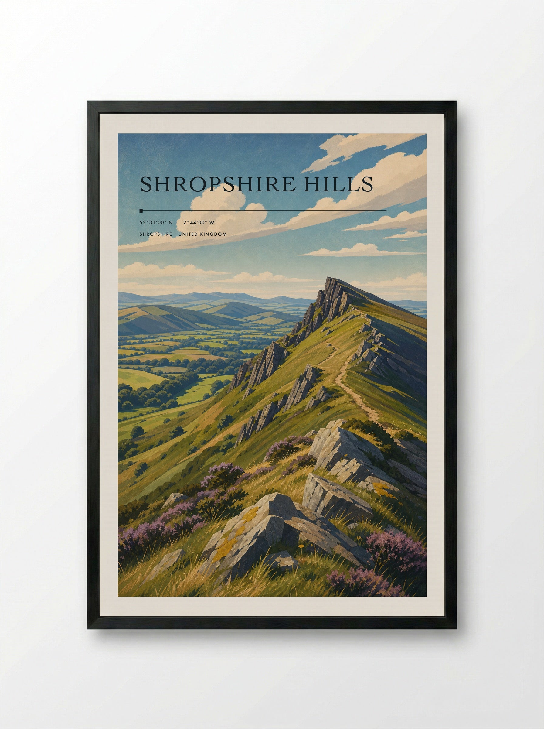 Shropshire Hills United Kingdom Travel Poster - Framed Print Black