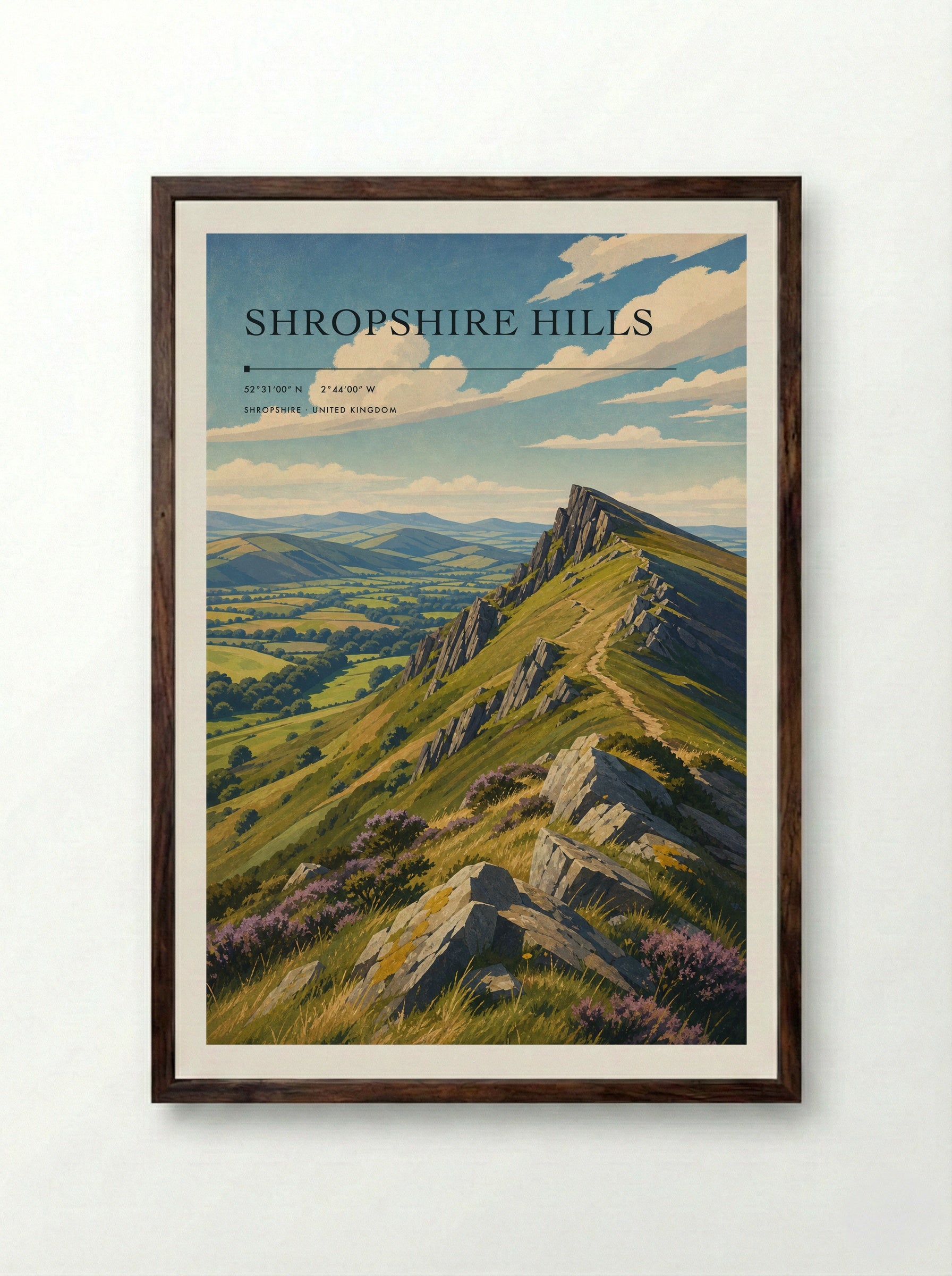 Shropshire Hills United Kingdom Travel Poster - Framed Print Dark Wood