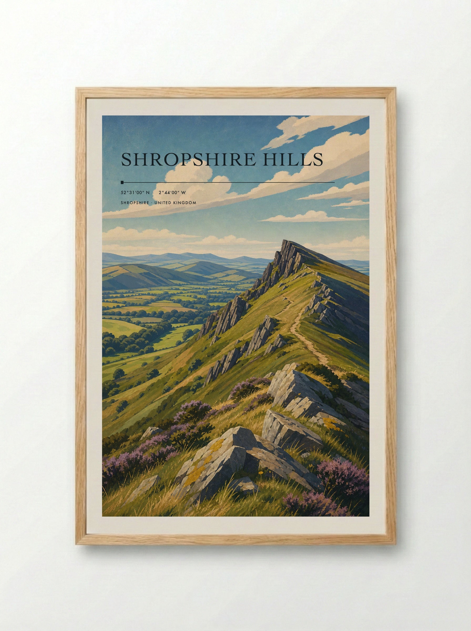Shropshire Hills United Kingdom Travel Poster - Framed Print Wood