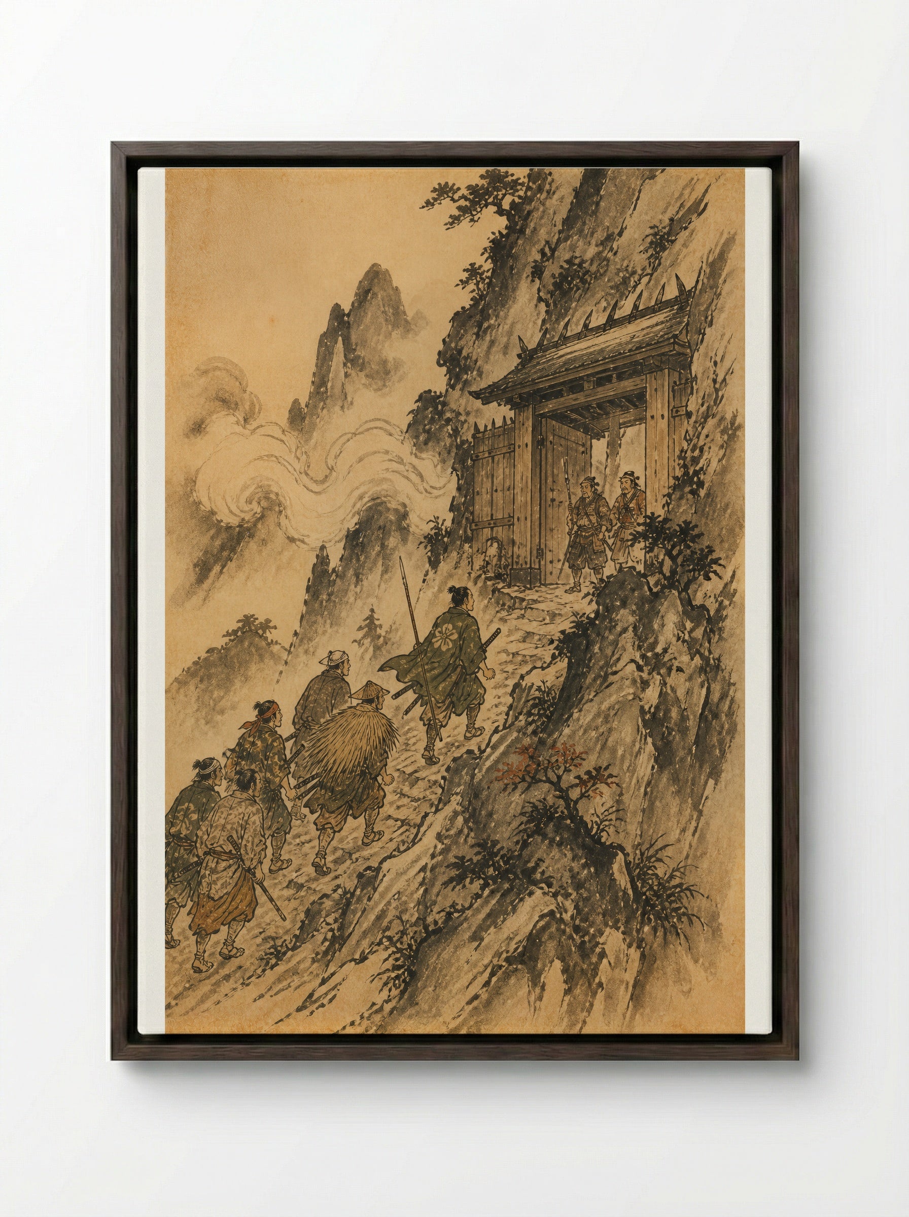 Shuten-doji at Mount Oe: At the Gate - Framed Canvas Dark Wood