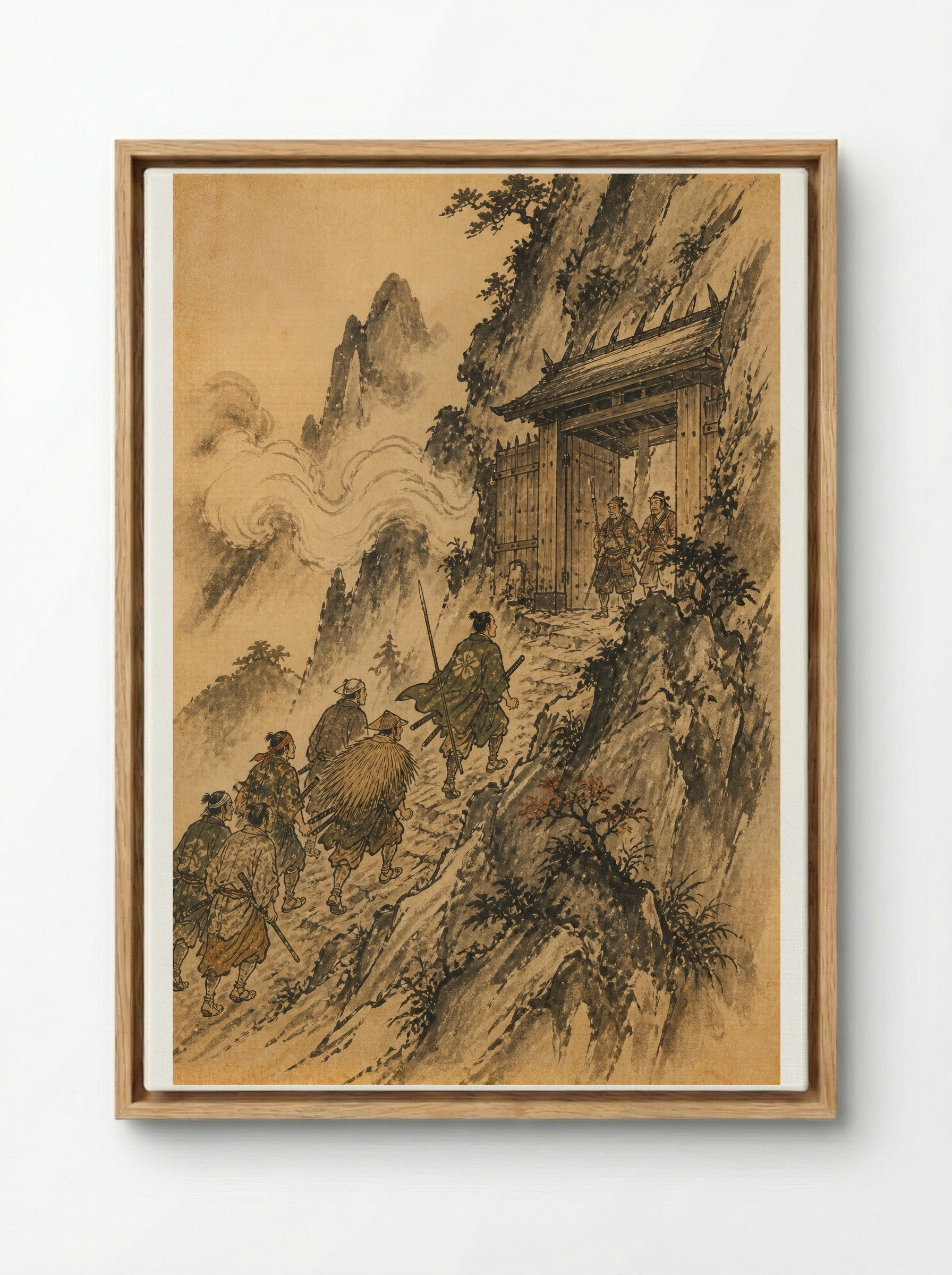 Shuten-doji at Mount Oe: At the Gate - Framed Canvas Wood