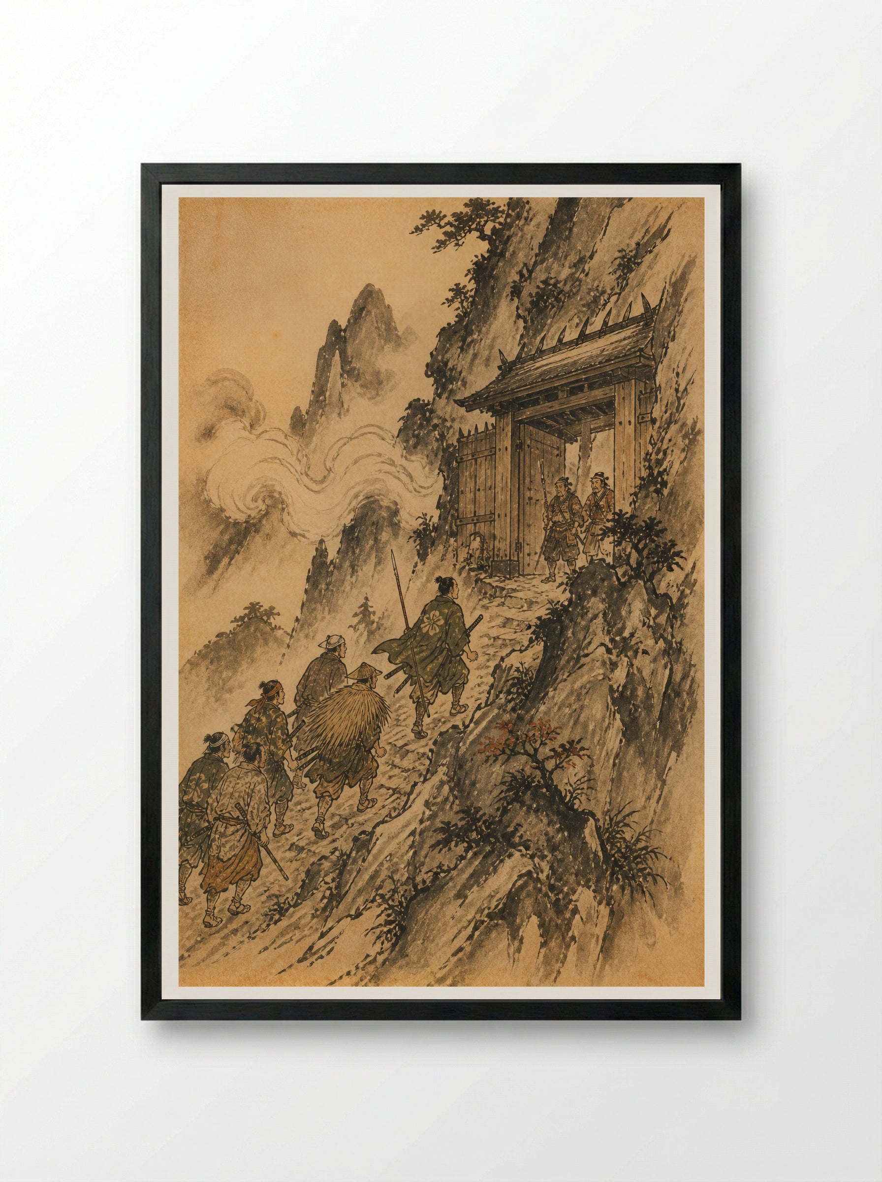 Shuten-doji at Mount Oe: At the Gate - Framed Print Black
