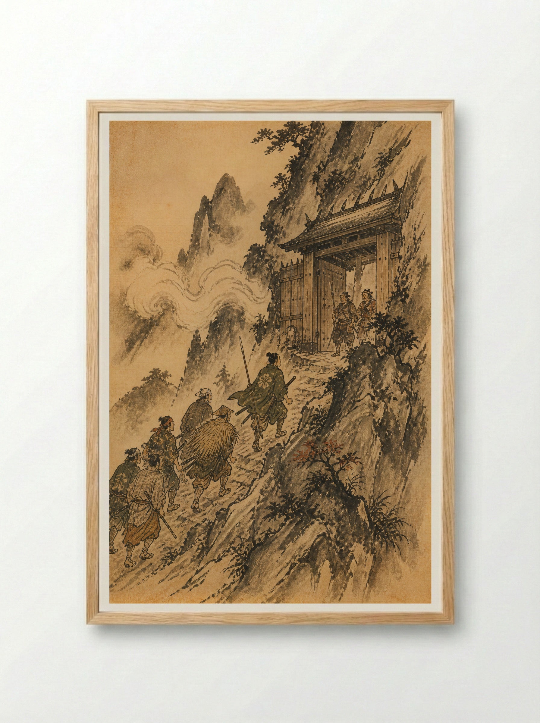 Shuten-doji at Mount Oe: At the Gate - Framed Print Wood