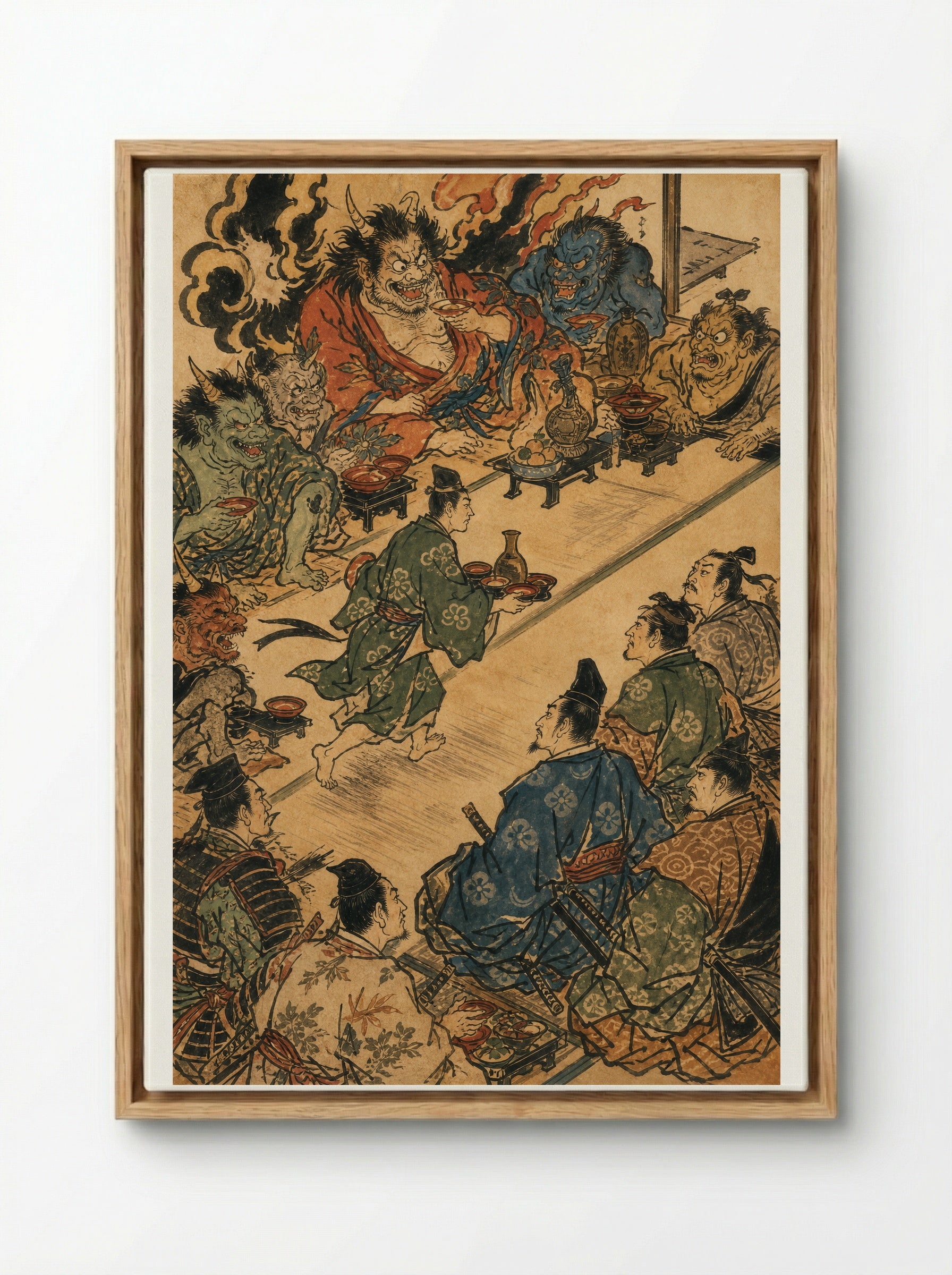 Shuten-doji at Mount Oe: The Demon's Banquet - Framed Canvas Wood