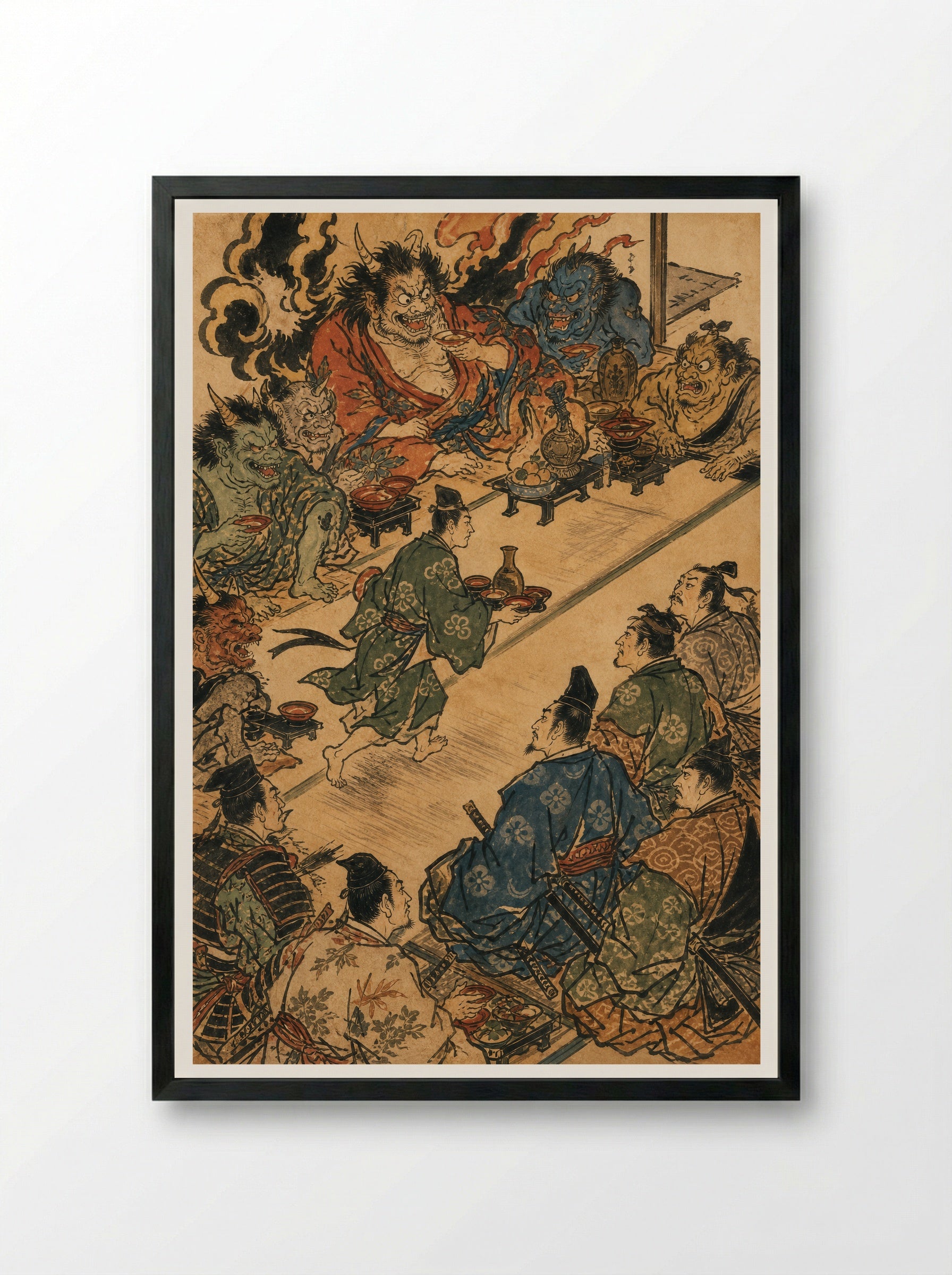 Shuten-doji at Mount Oe: The Demon's Banquet - Framed Print Black
