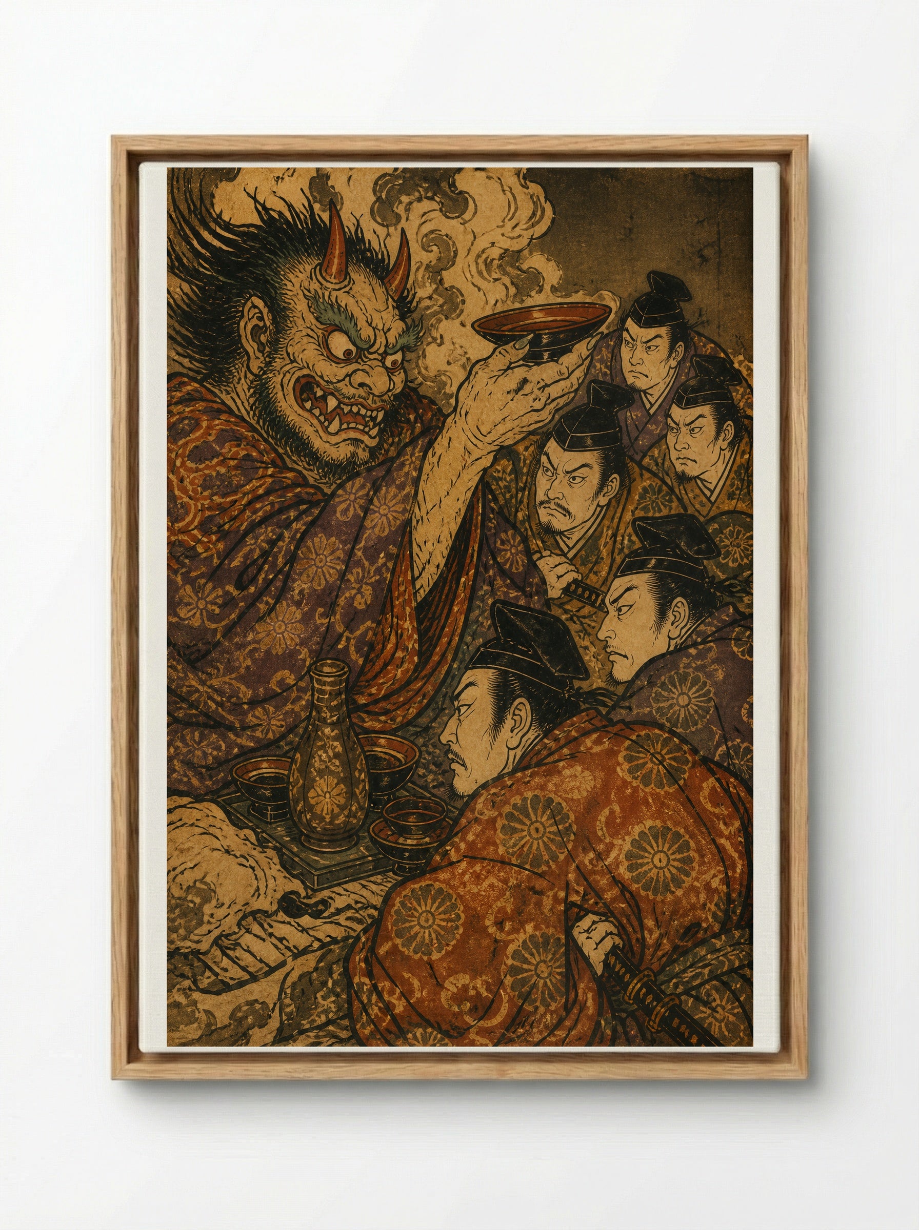 Shuten-doji at Mount Oe: The Sacred Sake - Framed Canvas Wood