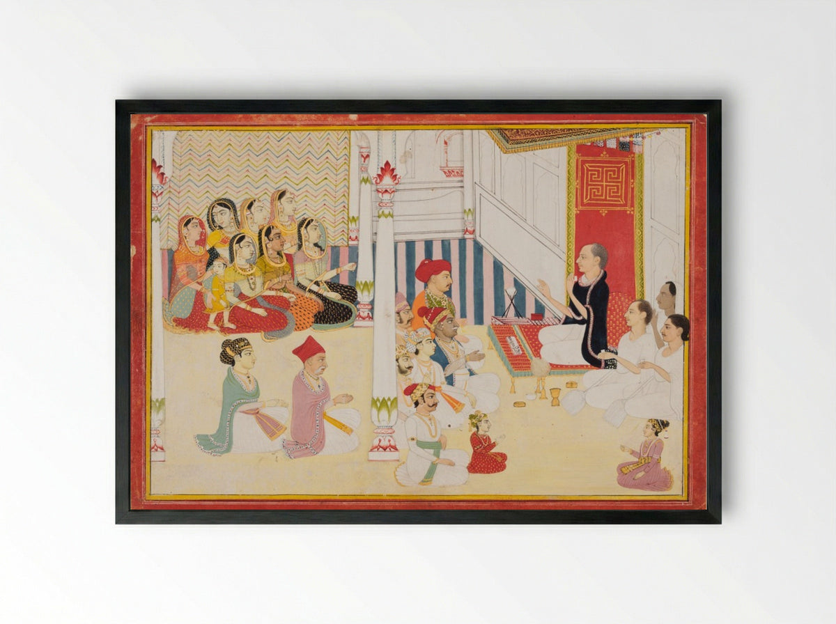 Shvetambara Jain Teacher Giving Instruction - Sahib Ram - Framed Print Black