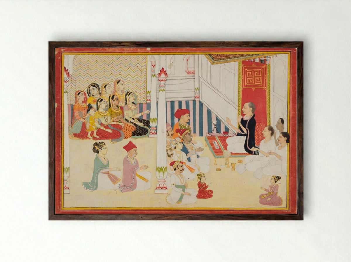 Shvetambara Jain Teacher Giving Instruction - Sahib Ram - Framed Print Dark Wood