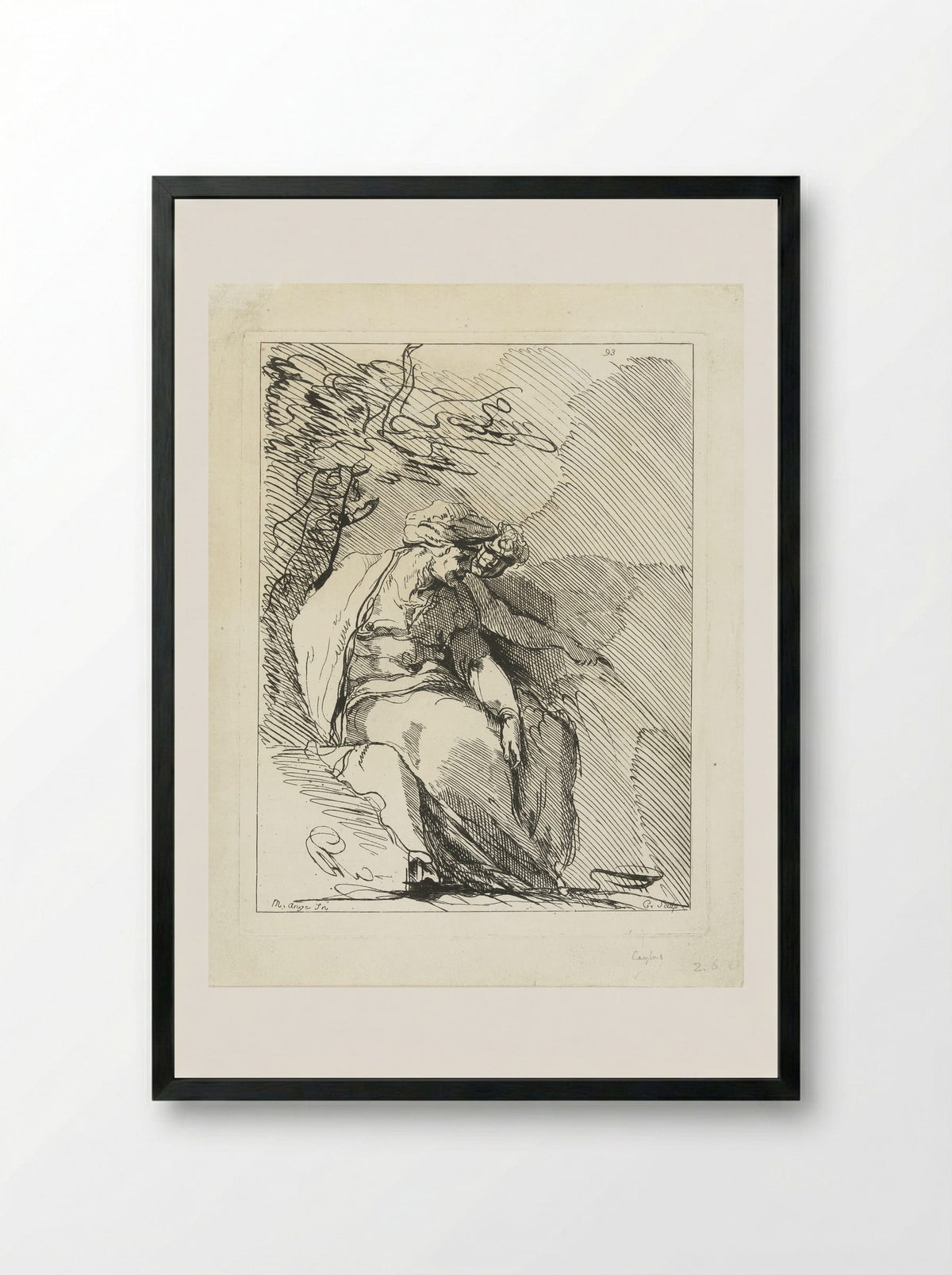Sibyl with a Genius under a Tree - Anne Claude Philippe de Tubières, Comte de Caylus - Framed Print Black