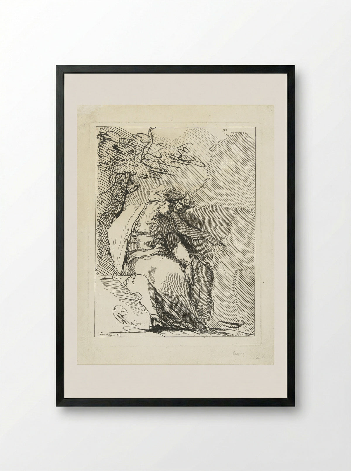 Sibyl with a Genius under a Tree - Anne Claude Philippe de Tubières, Comte de Caylus - Framed Print Black