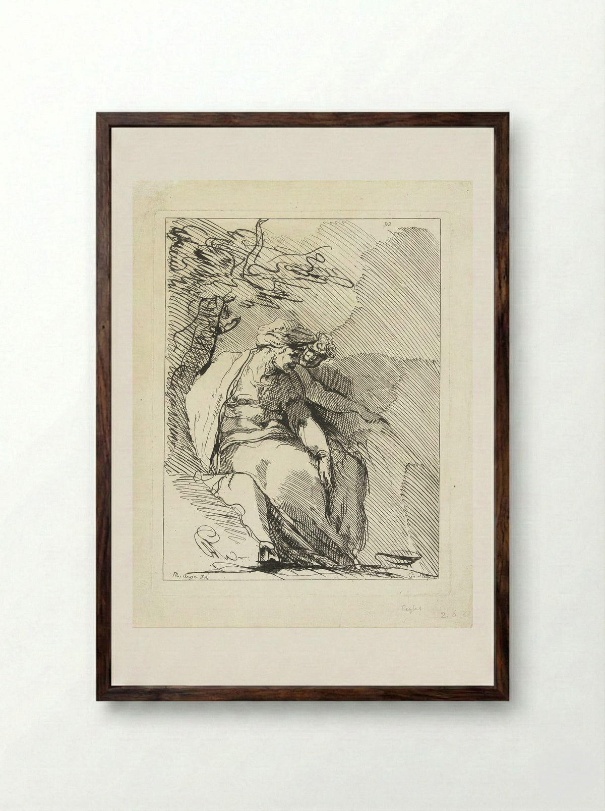 Sibyl with a Genius under a Tree - Anne Claude Philippe de Tubières, Comte de Caylus - Framed Print Dark Wood