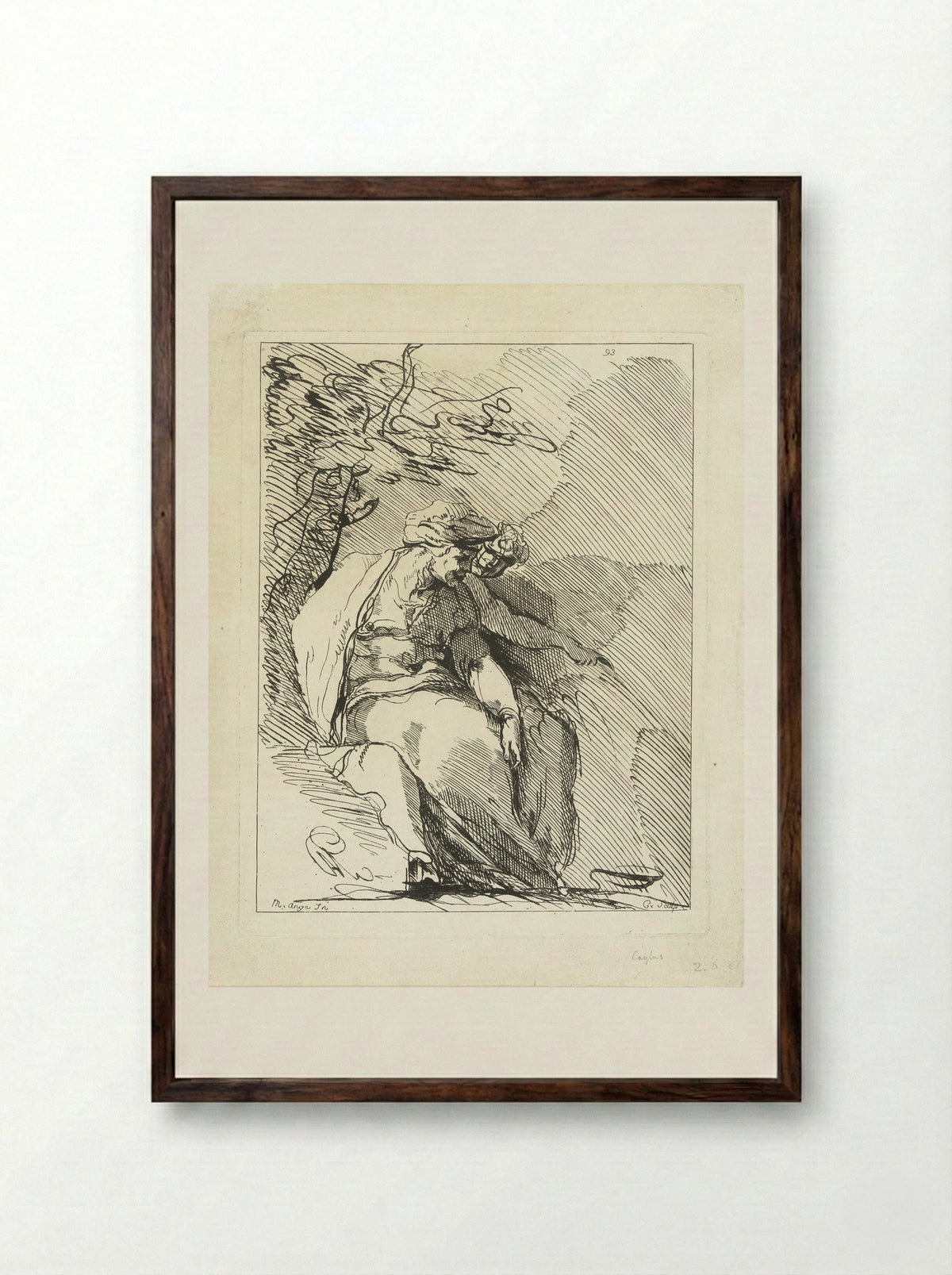 Sibyl with a Genius under a Tree - Anne Claude Philippe de Tubières, Comte de Caylus - Framed Print Dark Wood