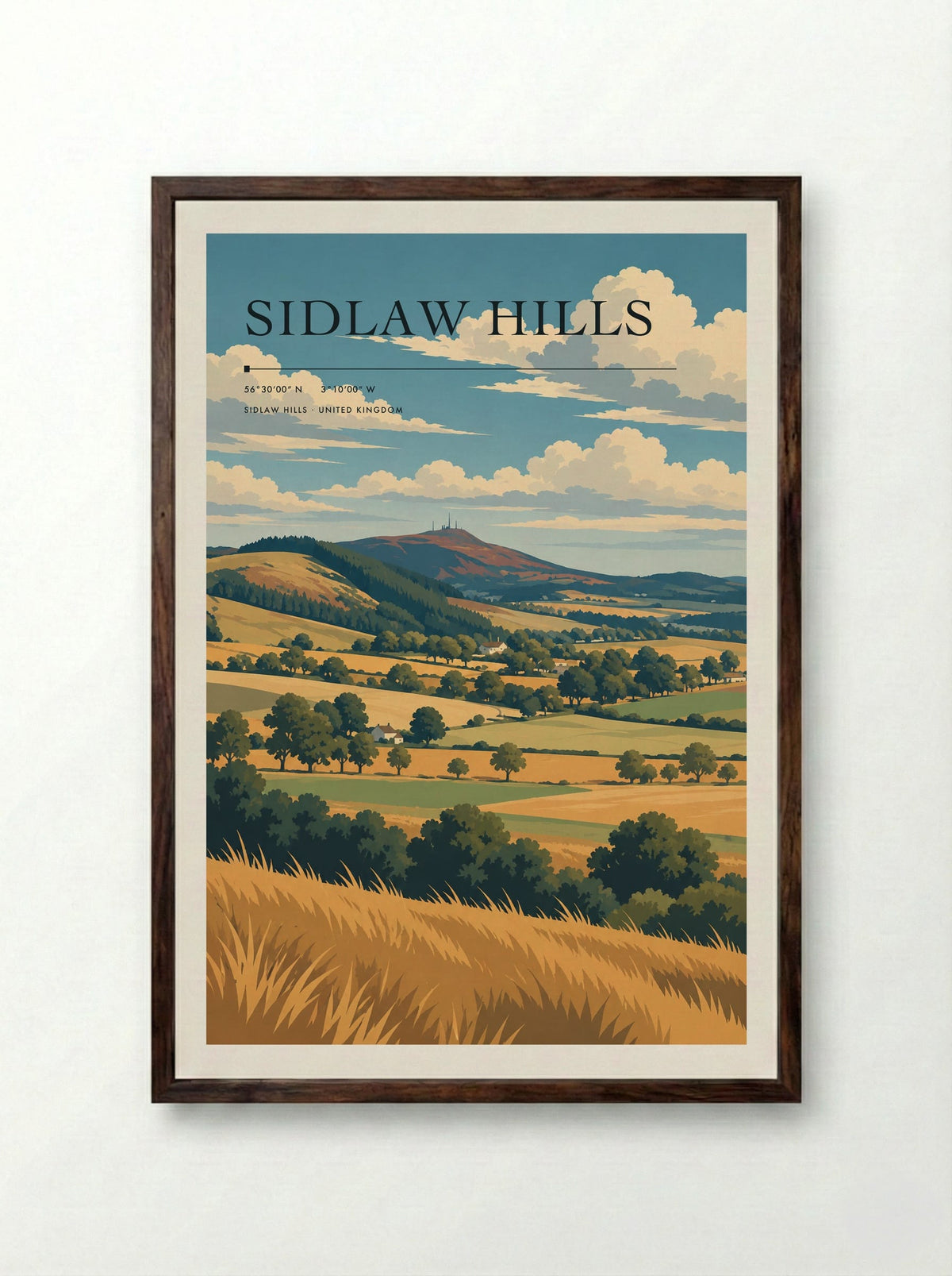 Sidlaw Hills | Travel Poster - Framed Print Dark Wood