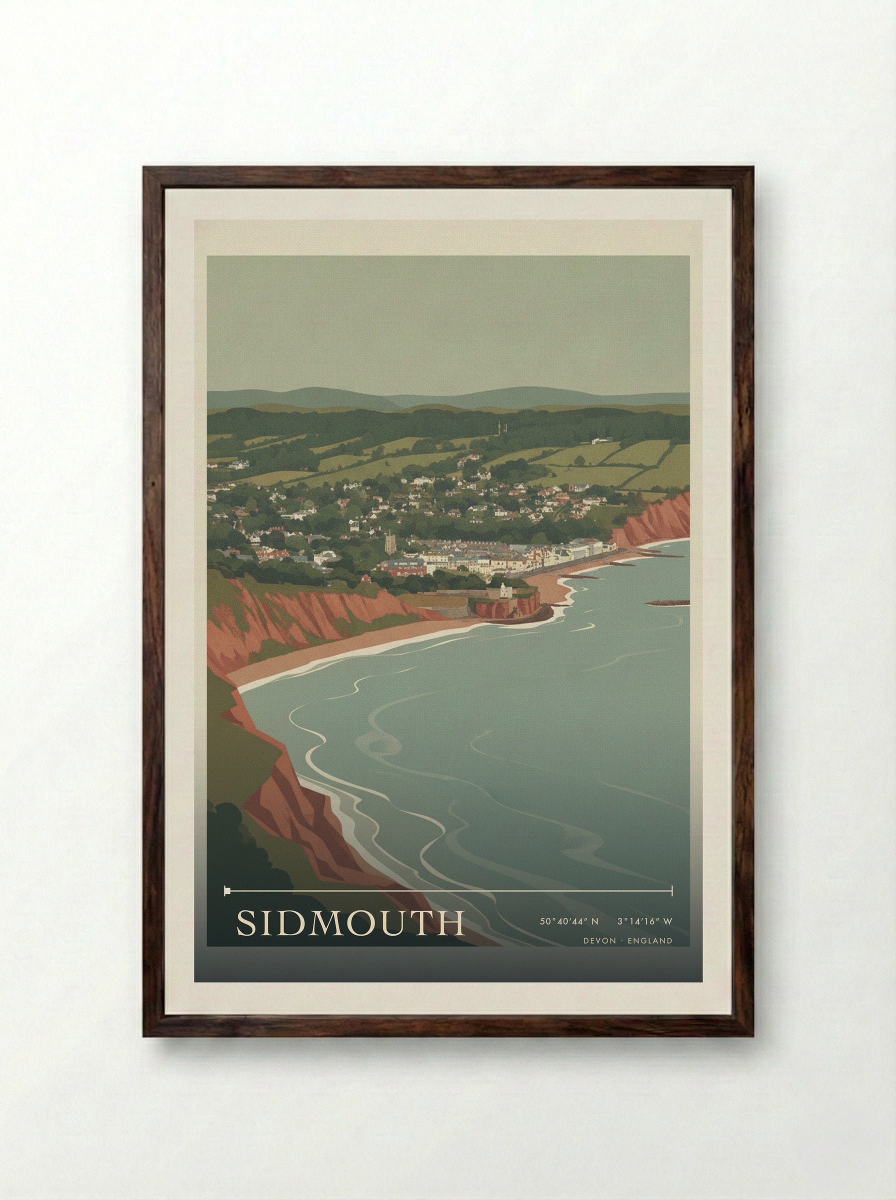 Sidmouth Devon England Travel Poster - Framed Print Dark Wood