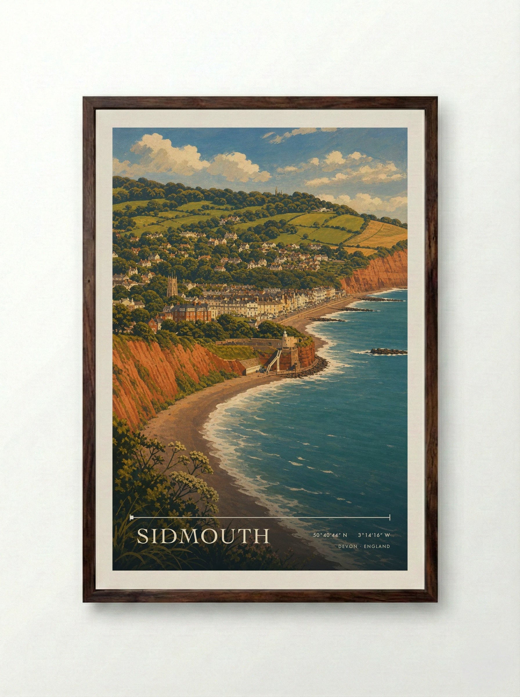 Sidmouth Devon England Travel Poster - Framed Print Dark Wood