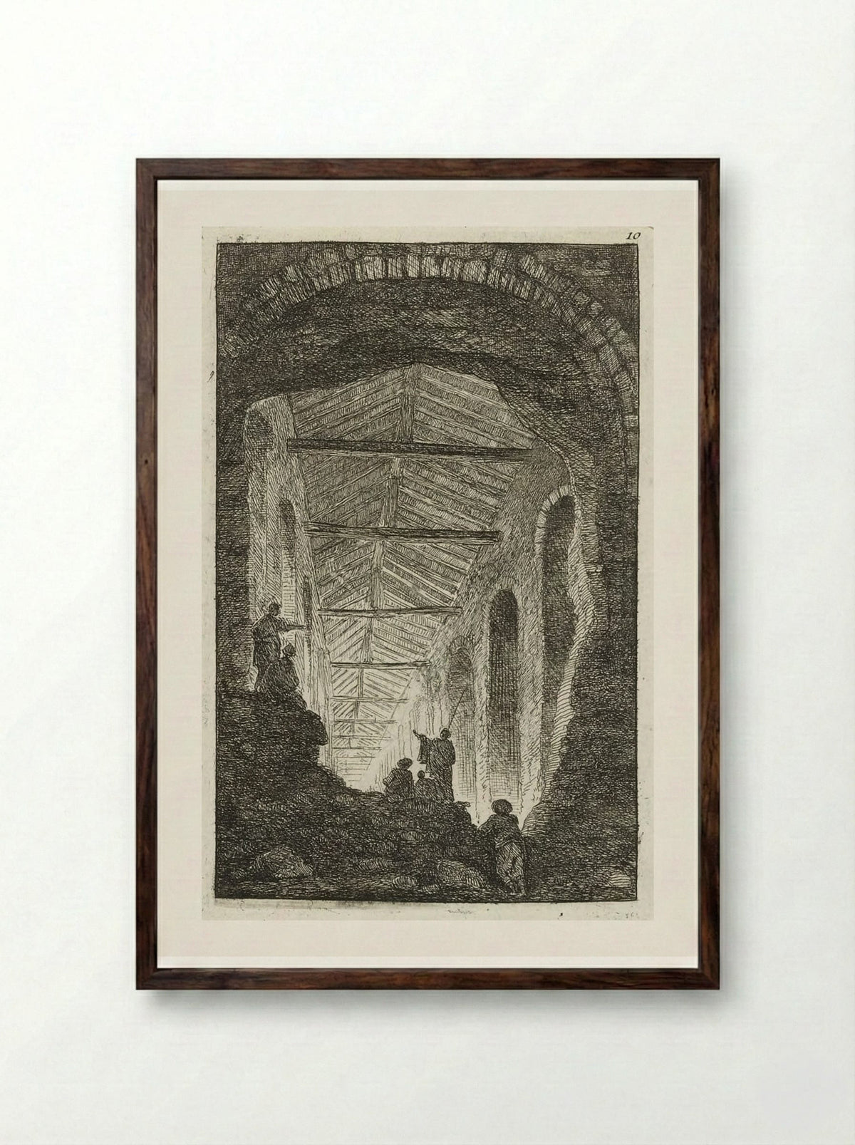 Sightseers within the Colosseum - Hubert Robert - Framed Print Dark Wood