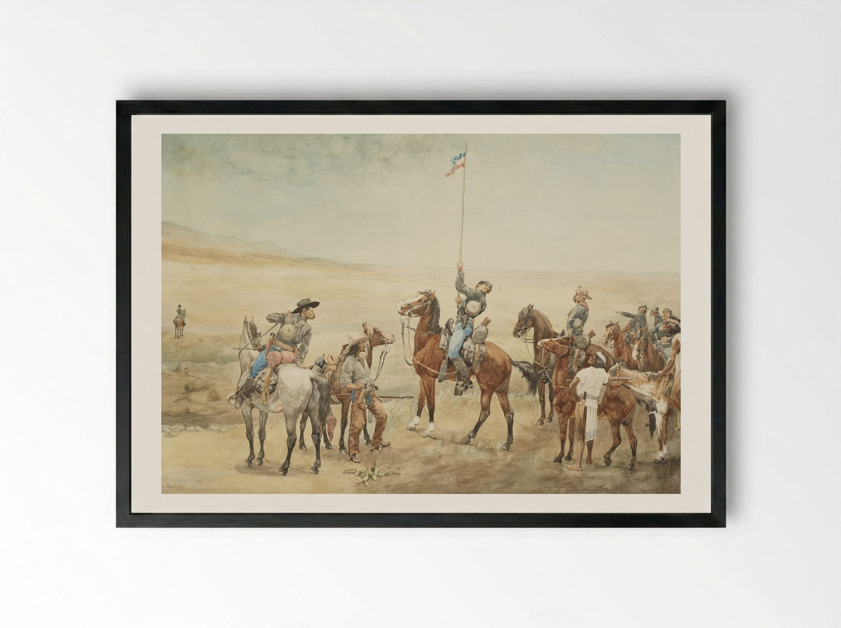 Signaling the Main Command - Frederic Remington - Framed Print Black