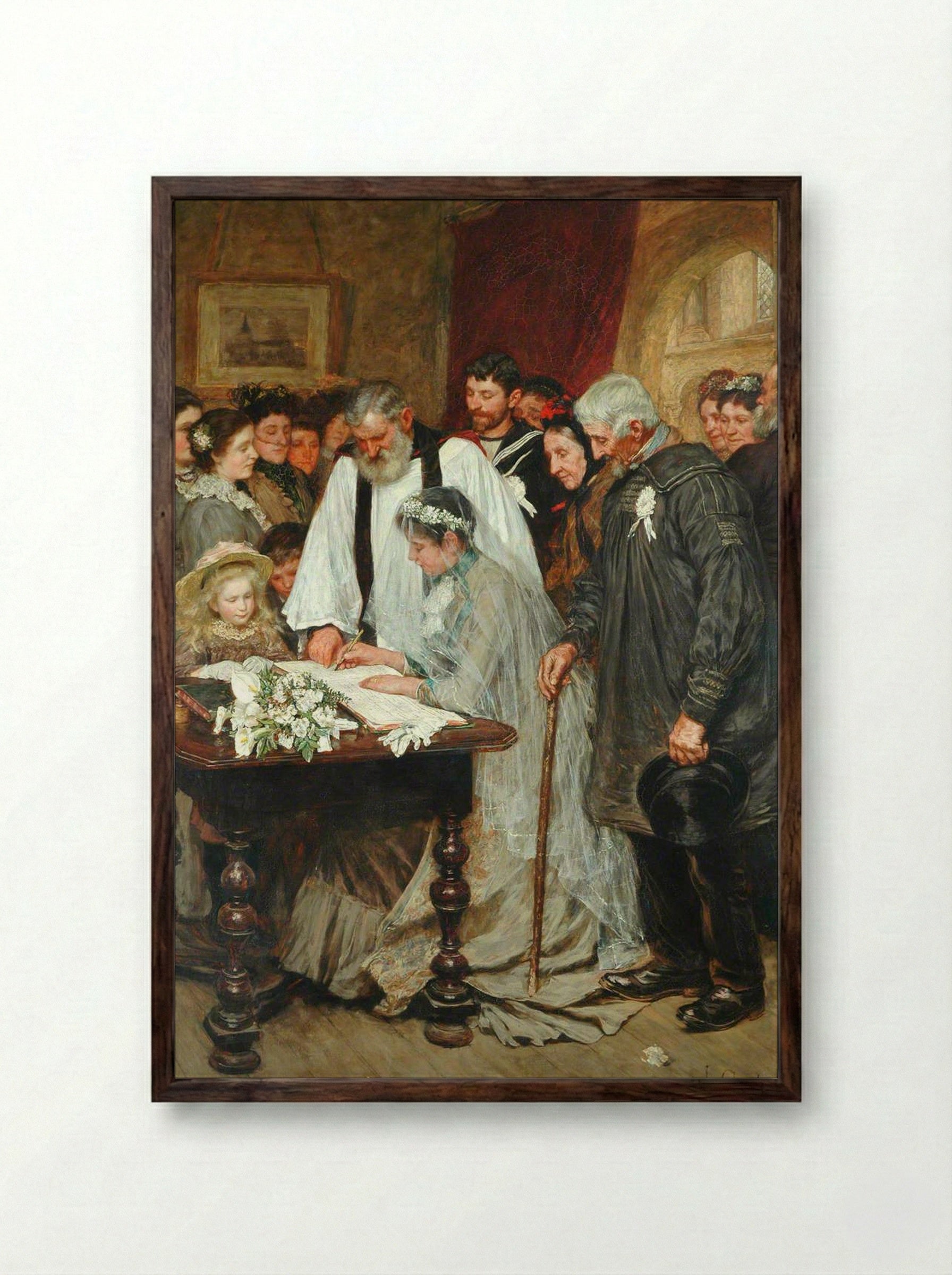 Signing the Marriage Register - James Charles - Framed Print Dark Wood