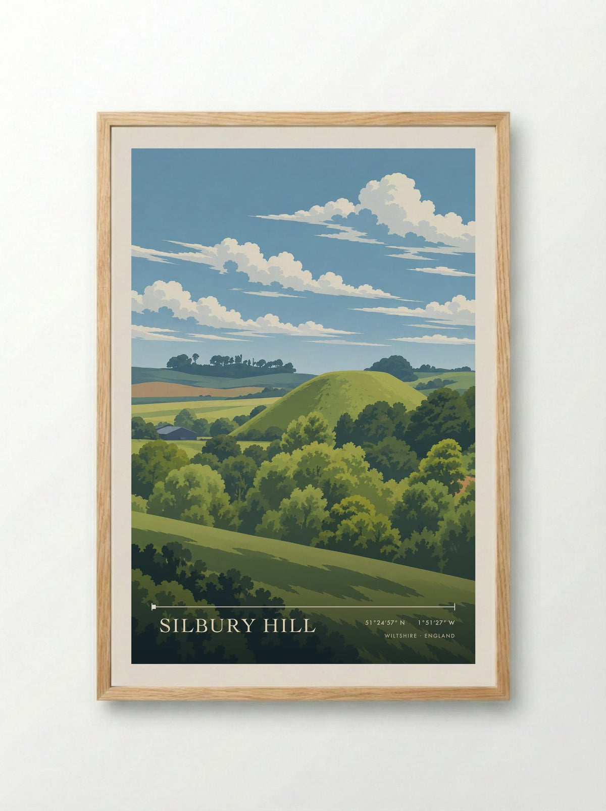 Silbury Hill, Wiltshire | Travel Poster - Framed Print Wood