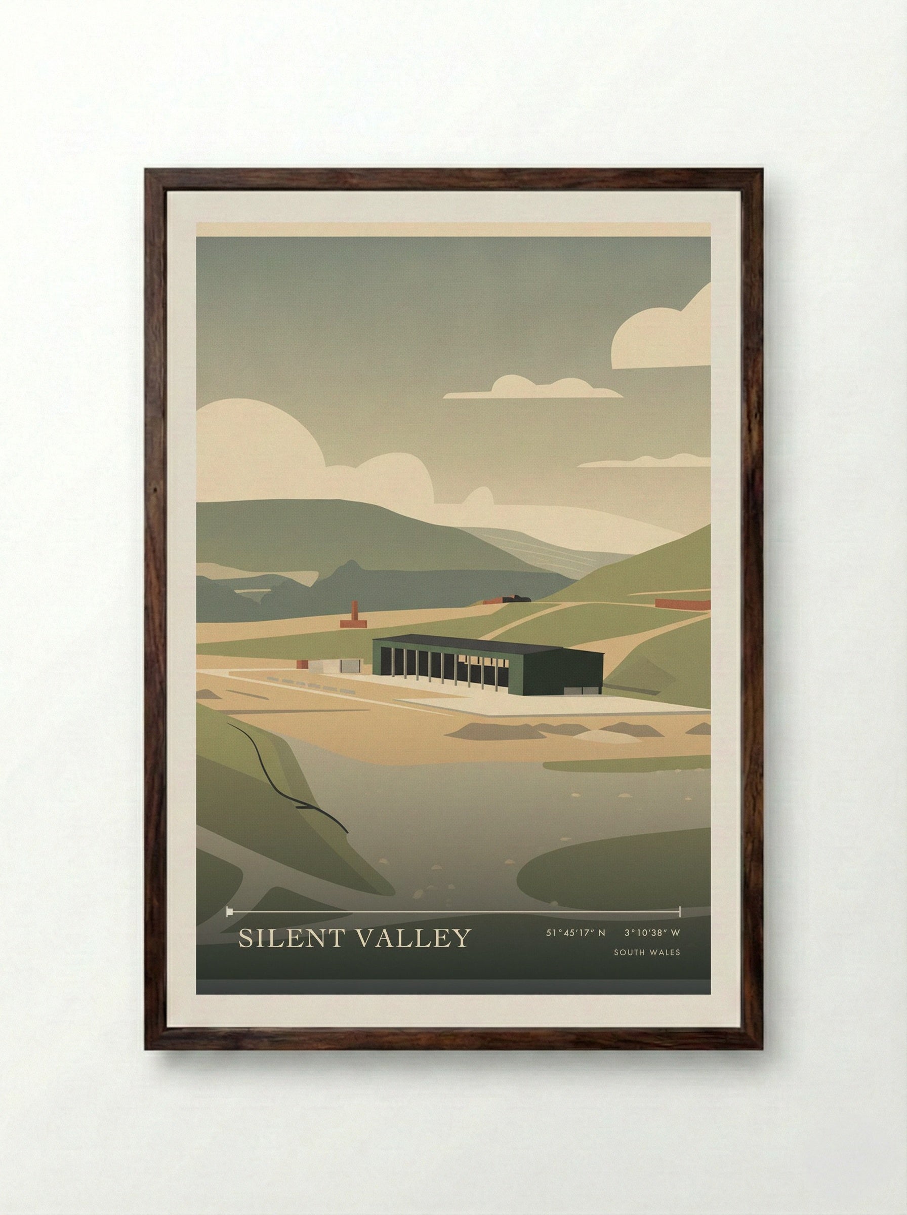 Silent Valley South Wales Travel Poster - Framed Print Dark Wood