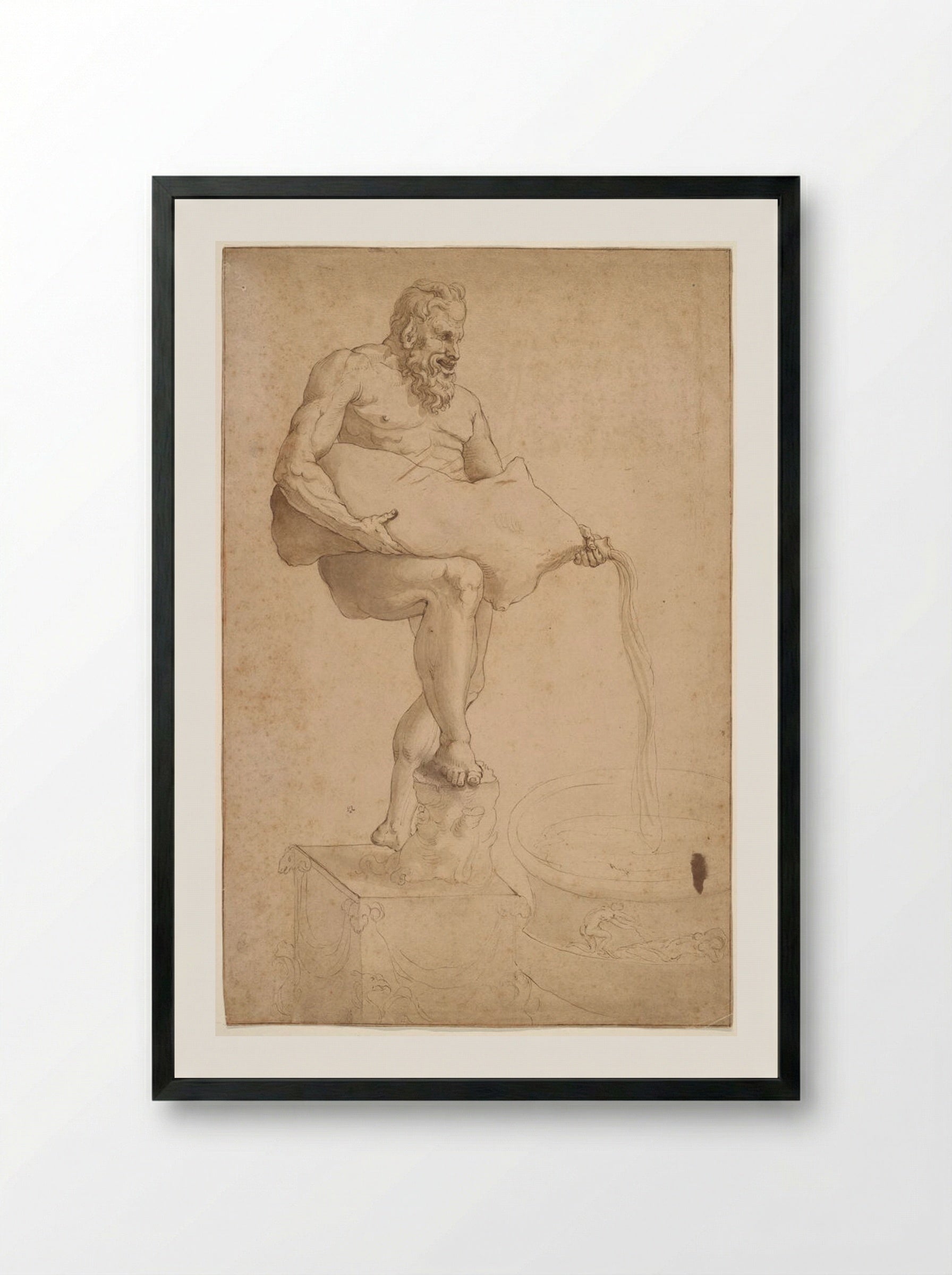 Silenus Pouring Out Wine - Girolamo da Carpi - Framed Print Black
