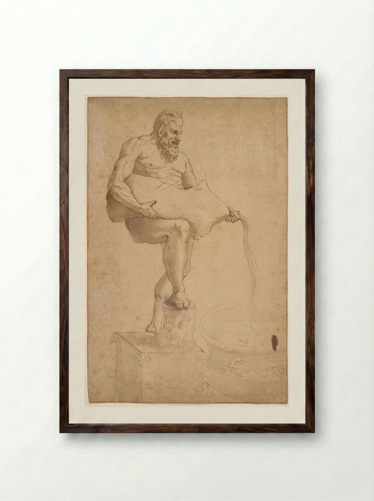 Silenus Pouring Out Wine - Girolamo da Carpi - Framed Print Dark Wood