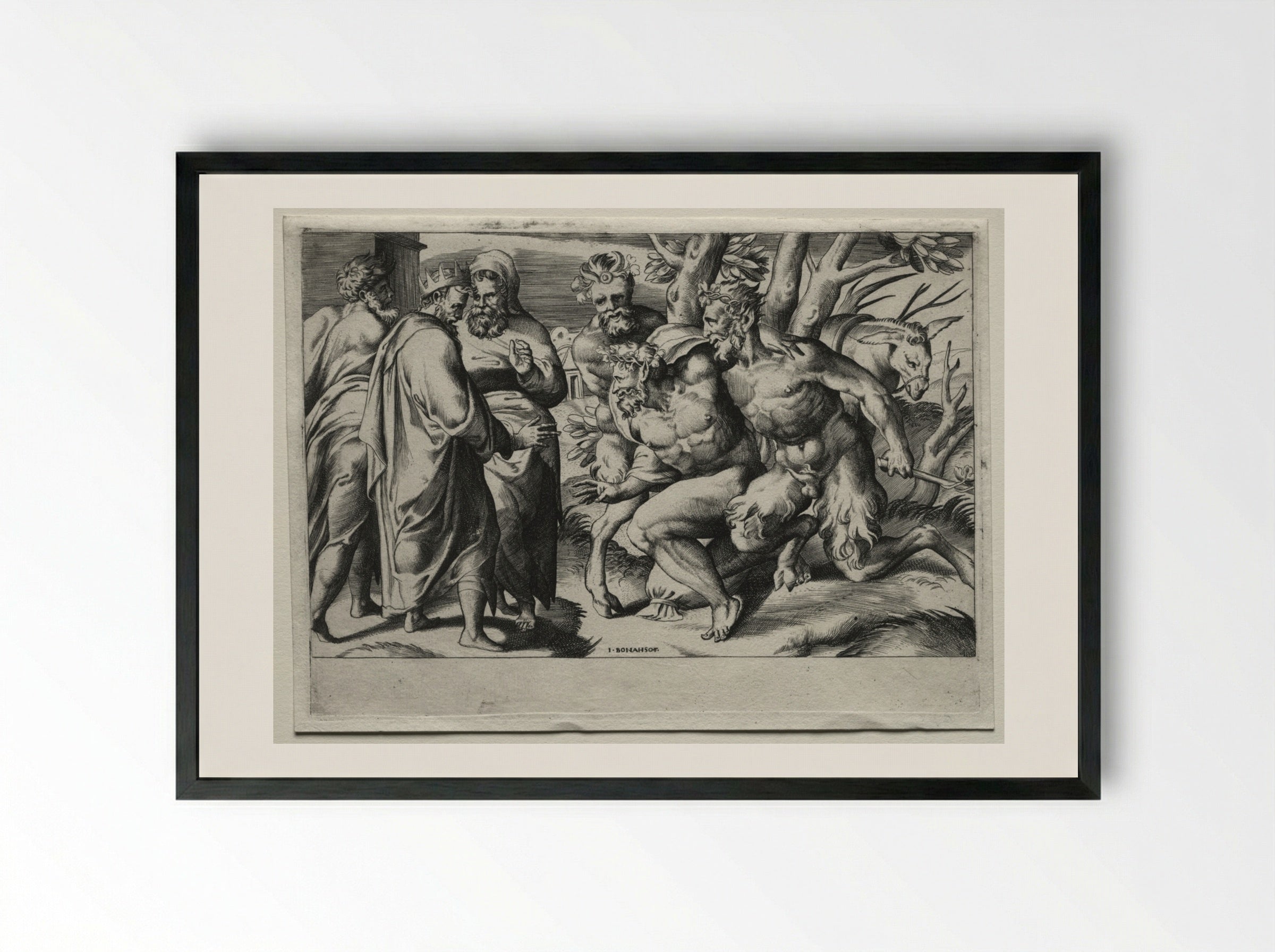 Silenus and King Midas - Giulio Bonasone - Framed Print Black