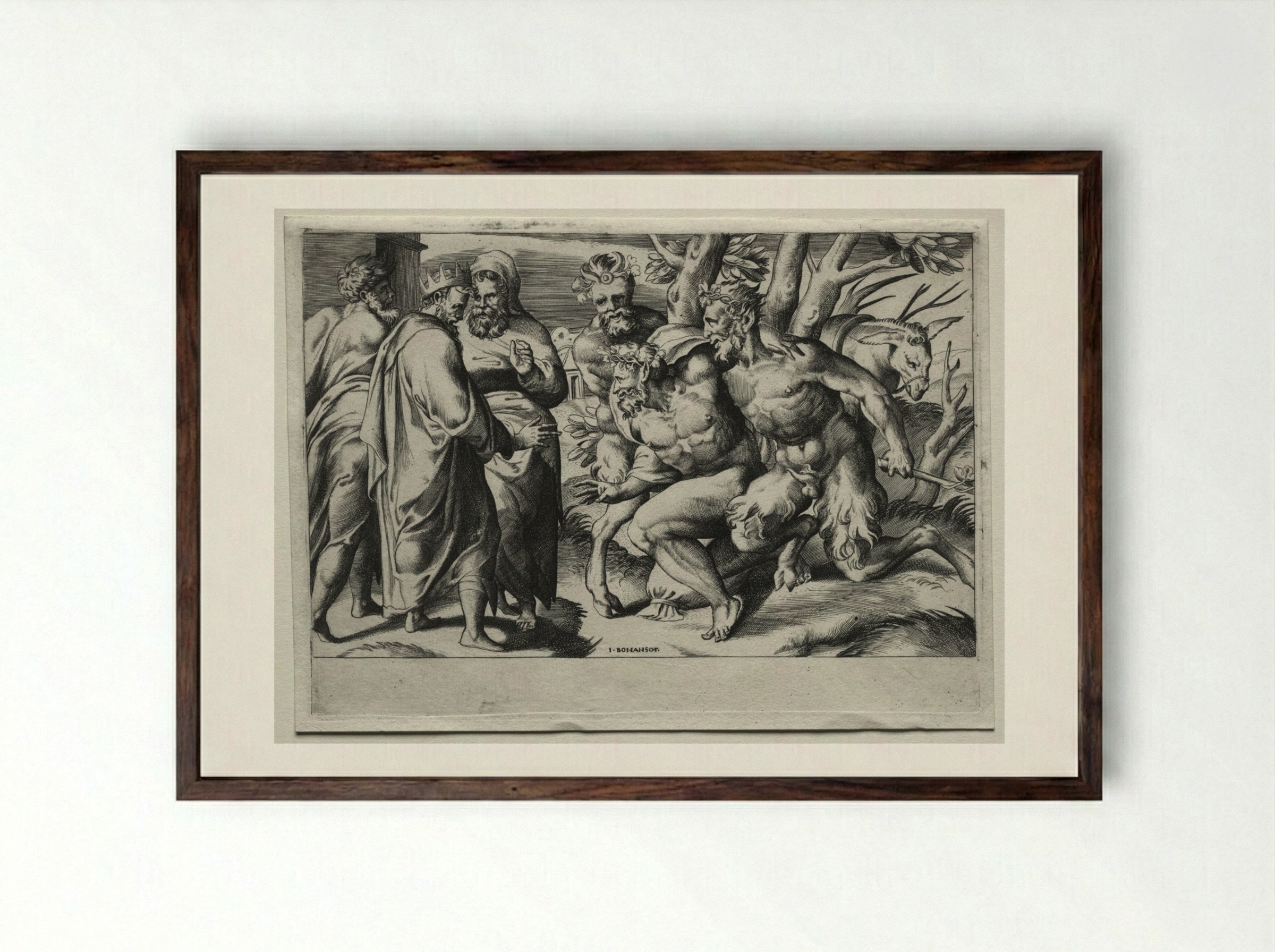Silenus and King Midas - Giulio Bonasone - Framed Print Dark Wood