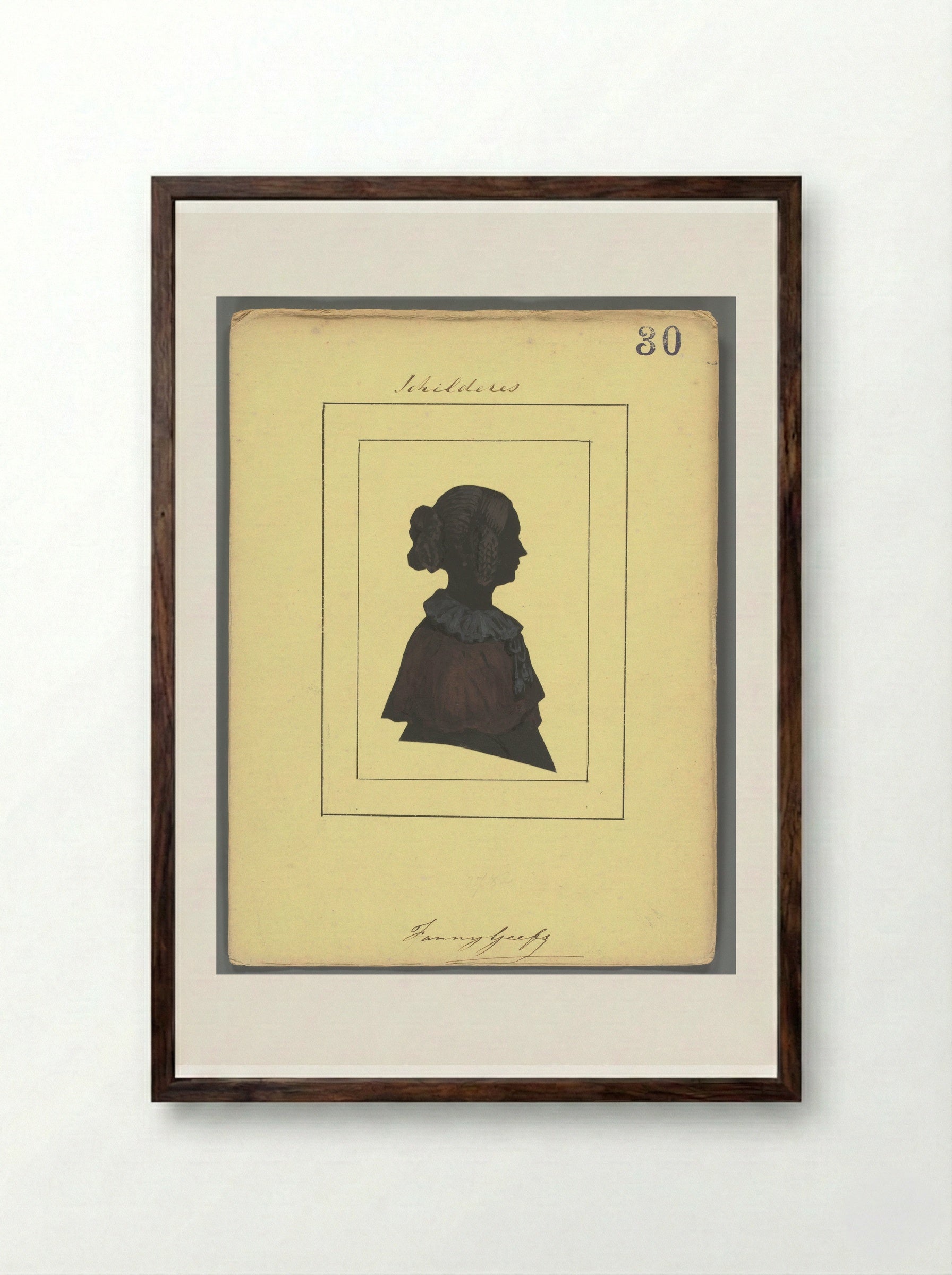 Silhouetportret van Fanny Geefs-Corr - Elisabeth Alida Haanen - Framed Print Dark Wood