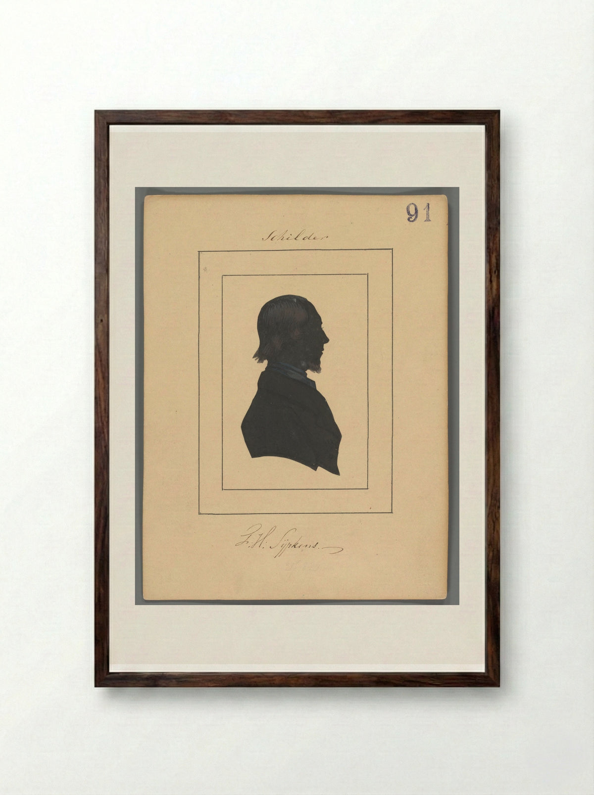 Silhouetportret van Ferdinand Hendrik Sijpkens - Elisabeth Alida Haanen - Framed Print Dark Wood